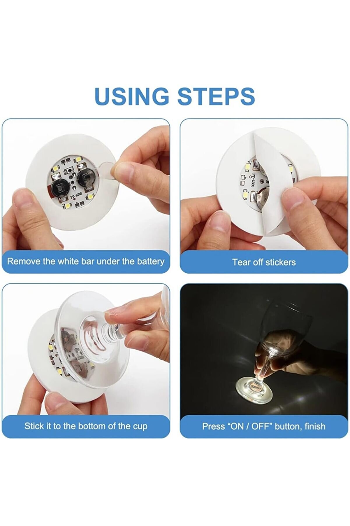 Go İthalat Işıklı Yapışkanlı Bardak Altı Aparatı Ledli̇ 3 Fonksi̇yonlu 6 Cm &Ccedil;ap (4457)