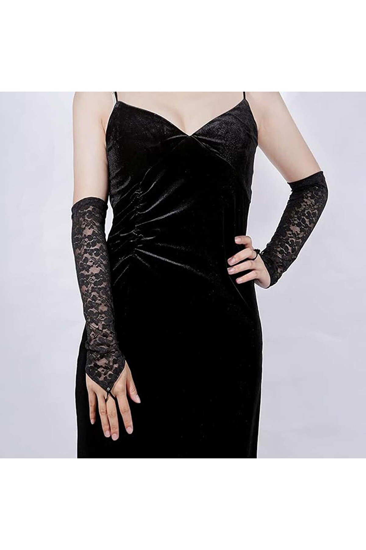 Go İthalat Parmak Askılı Zari̇f Gece Şıklığı Dantel Eldi̇ven 40 Cm (5258)