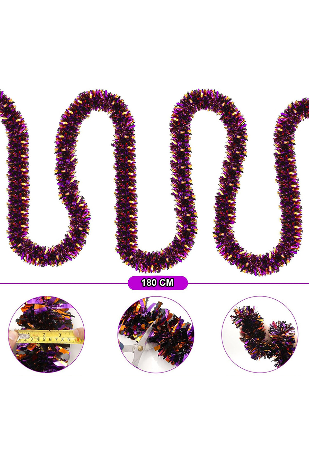 Go İthalat Mor Turuncu Renk 4 Cm Geni̇şli̇k Garland &Ccedil;i̇ft Renk Si̇m S&uuml;s 180 Cm (5258)