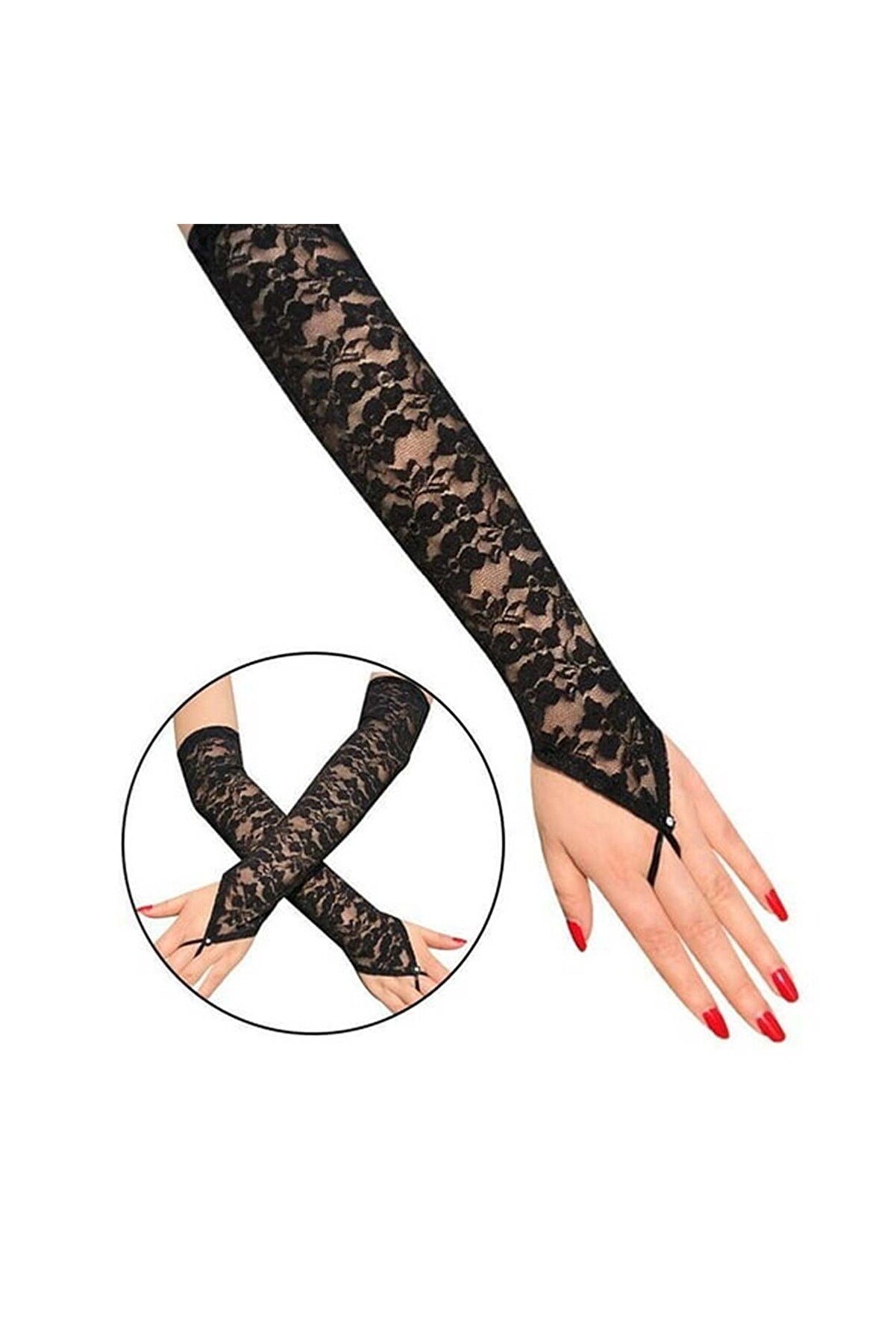 Go İthalat Parmak Askılı Zari̇f Gece Şıklığı Dantel Eldi̇ven 40 Cm (5258)