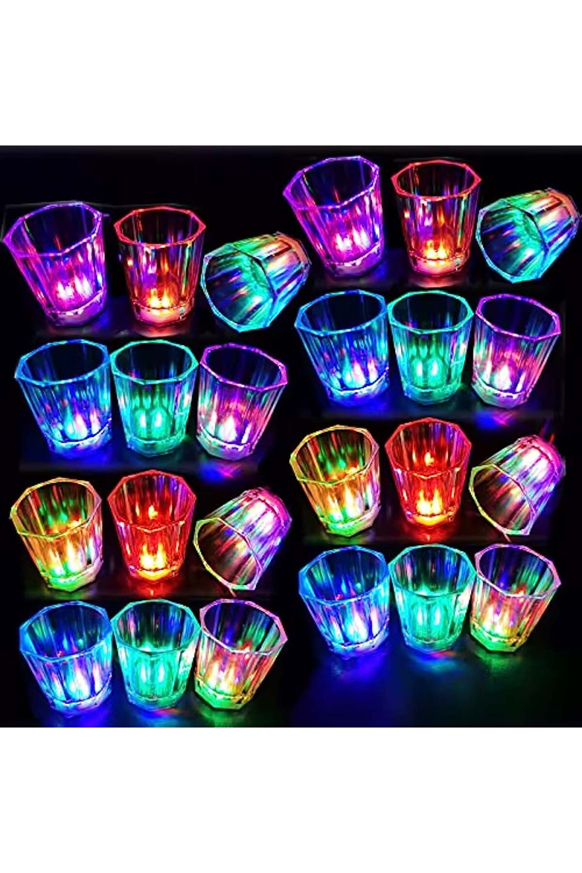 Go İthalat Renkli̇ Led Parlayan Fi̇ber Opti̇k Glow Işıklı Bardak 5,5 X 5,5 Cm (5258)