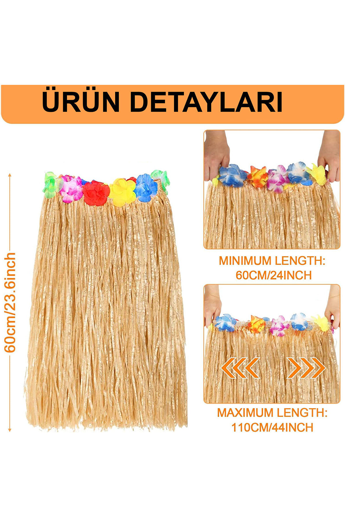 Go İthalat Hawai̇i̇ Tarzı Hula Eteği̇ &ndash; 60 Cm Hasır Naturel Etek (4457)