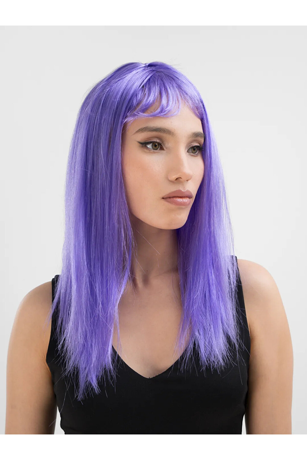 Go İthalat Mor Renk Uzun D&uuml;z Parti̇ Peruğu (5258)