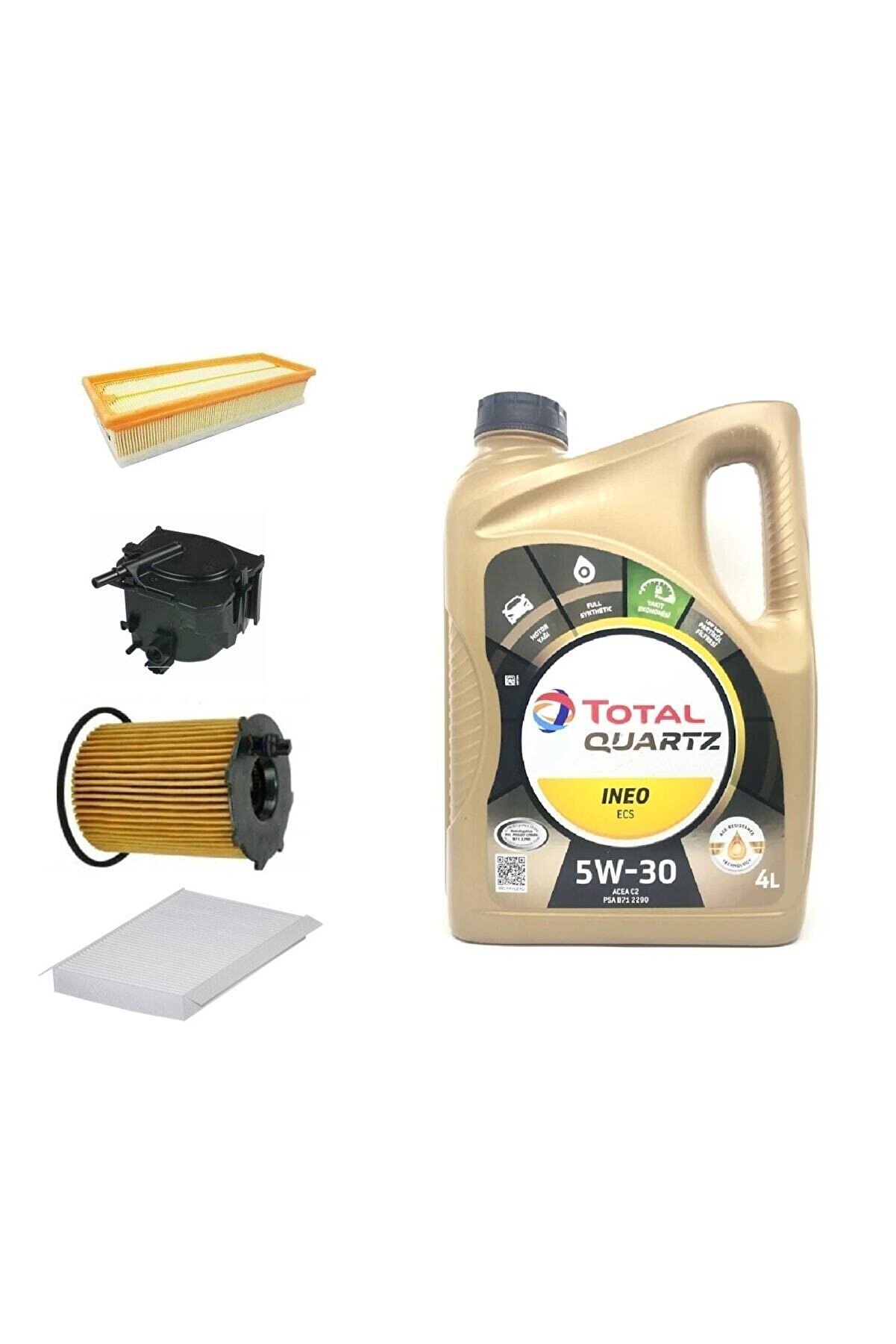 TOTAL Citroen C4 1.6 Dizel Yağ Bakım Seti + Quartz Ineo Ecs 5w-30 Partiküllü Motor Yağı 4 L