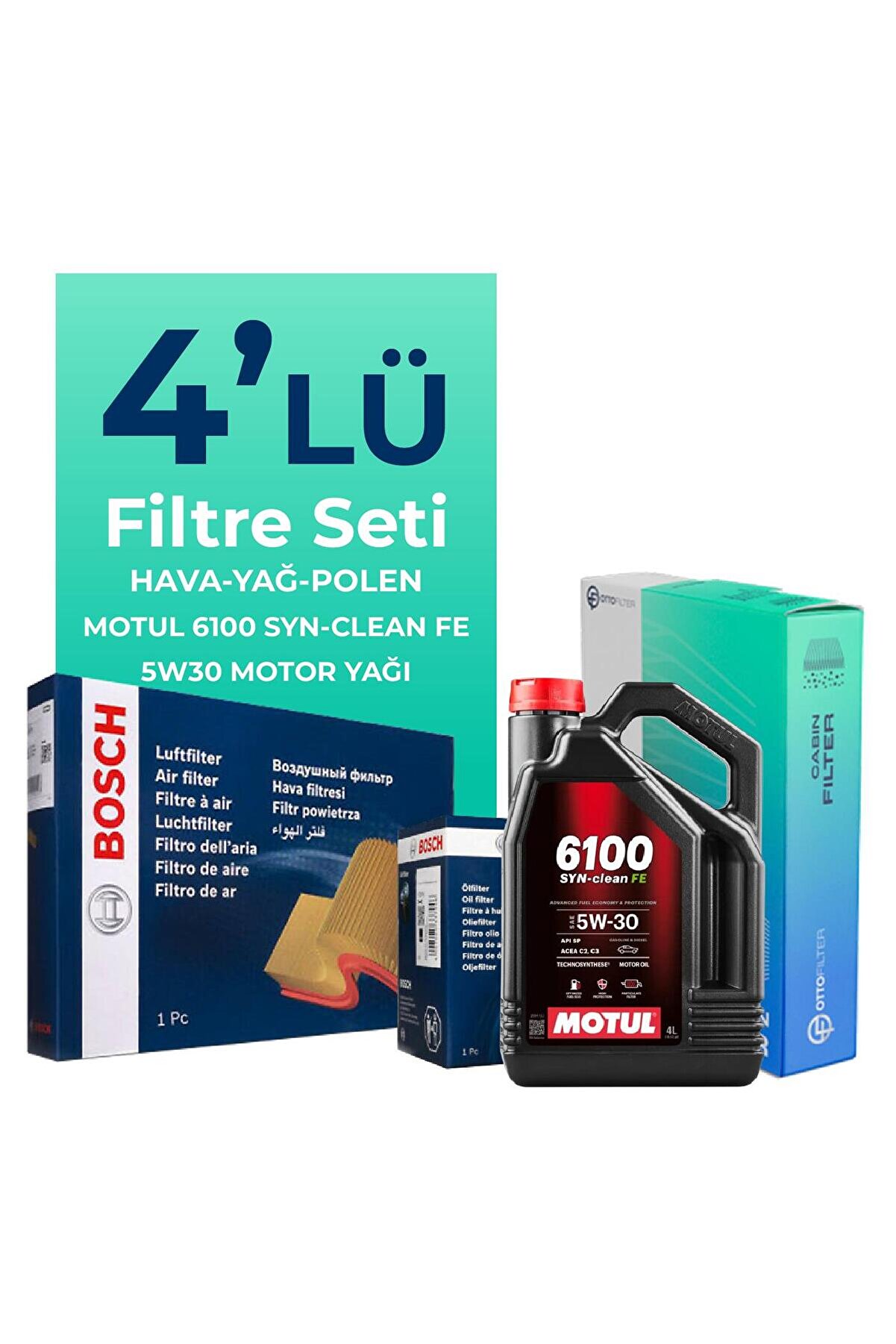 Bosch Volkswagen Polo 1.4 Dizel Filtre Bakım Seti Motul Motor Yağlı (2014-2017) 4 Lü