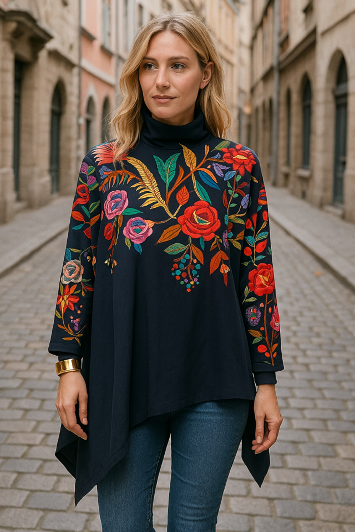 Leyaa Moda Shop & Butik Kadın Uzun Kollu Balıkçı Yaka Asimetrik Kesim Dalgıç Kumaş Bluz