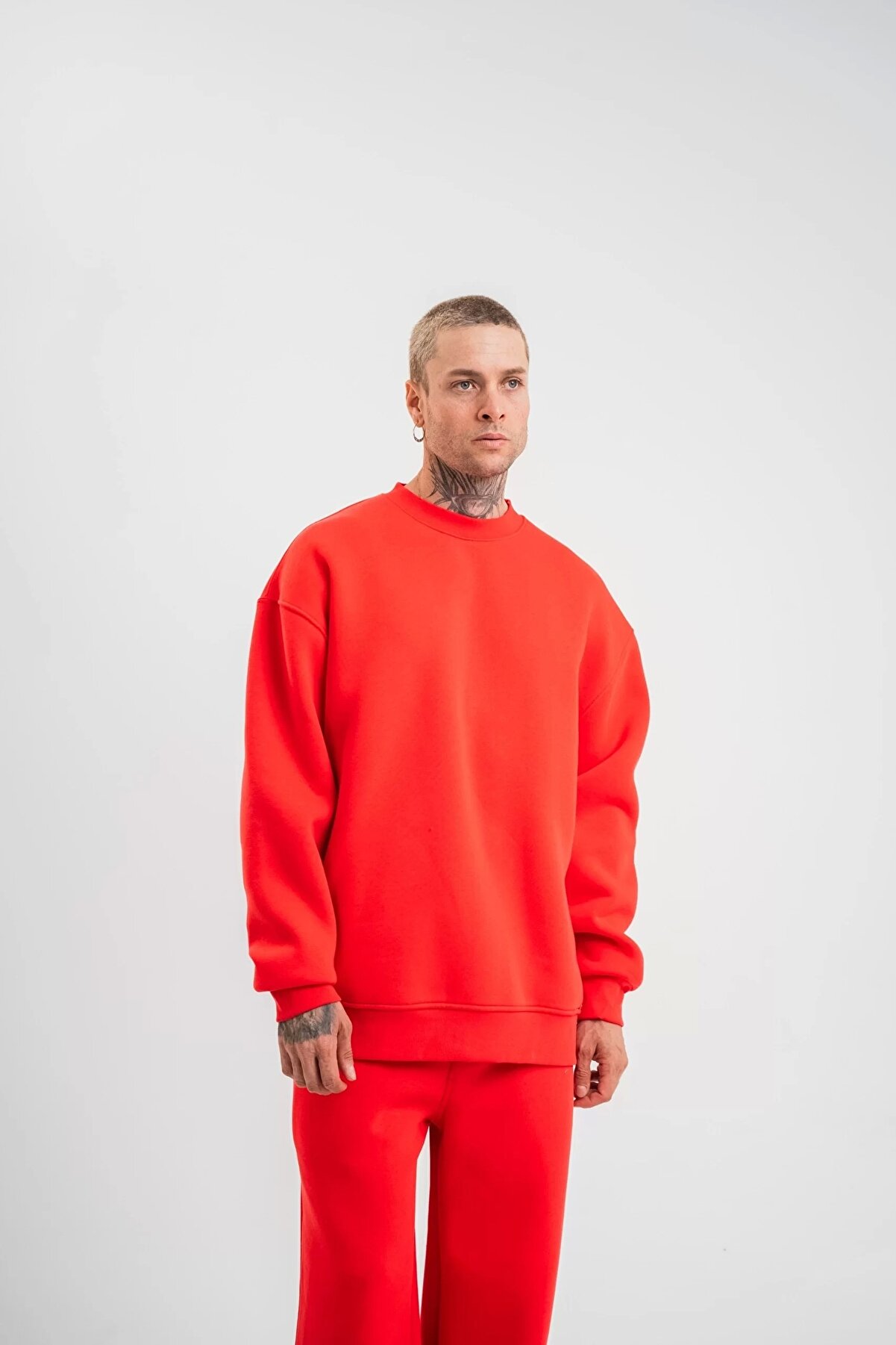 Roque Uzun Kol Bisiklet Yaka Basic Sweatshirt - Kırmızı