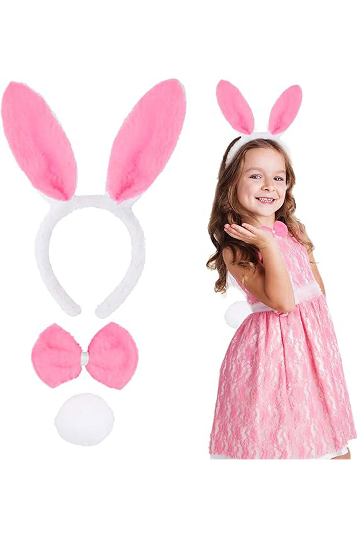 Ethab Ti̇caret Pembe Tavşan Kost&uuml;m Seti̇ &ndash; Ta&ccedil;, Papyon, Ponpon (12&rsquo;Li̇ Paket)