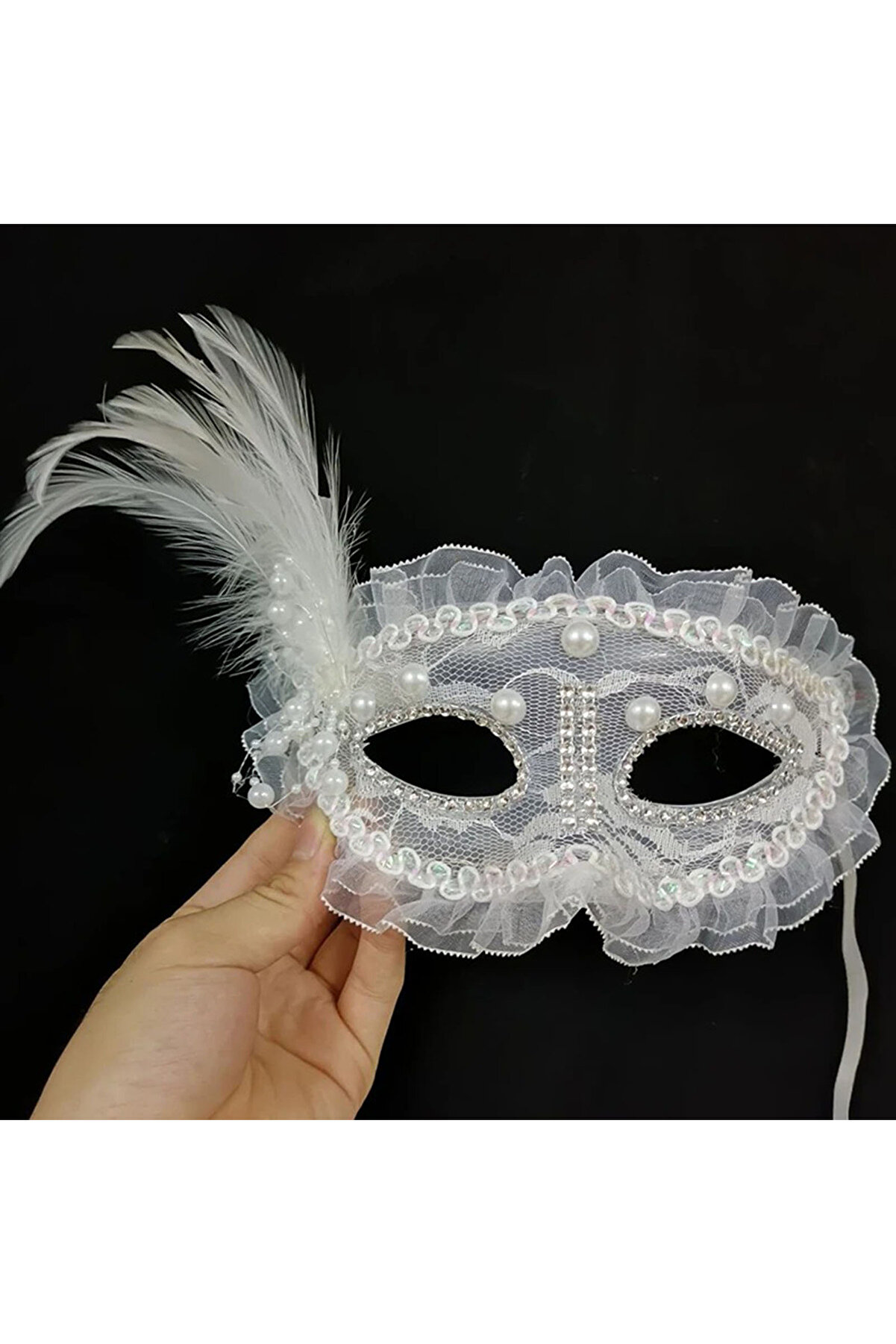 Ethab Ti̇caret Beyaz İnci̇ Taşlı Parti̇ Maskesi̇