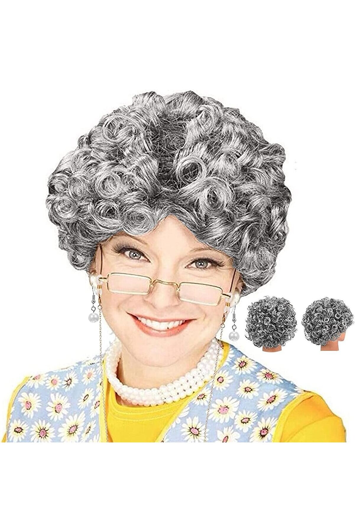 Ethab Ti̇caret Gri̇ Kıvırcık B&uuml;y&uuml;kanne Peruğu Astarlı Model