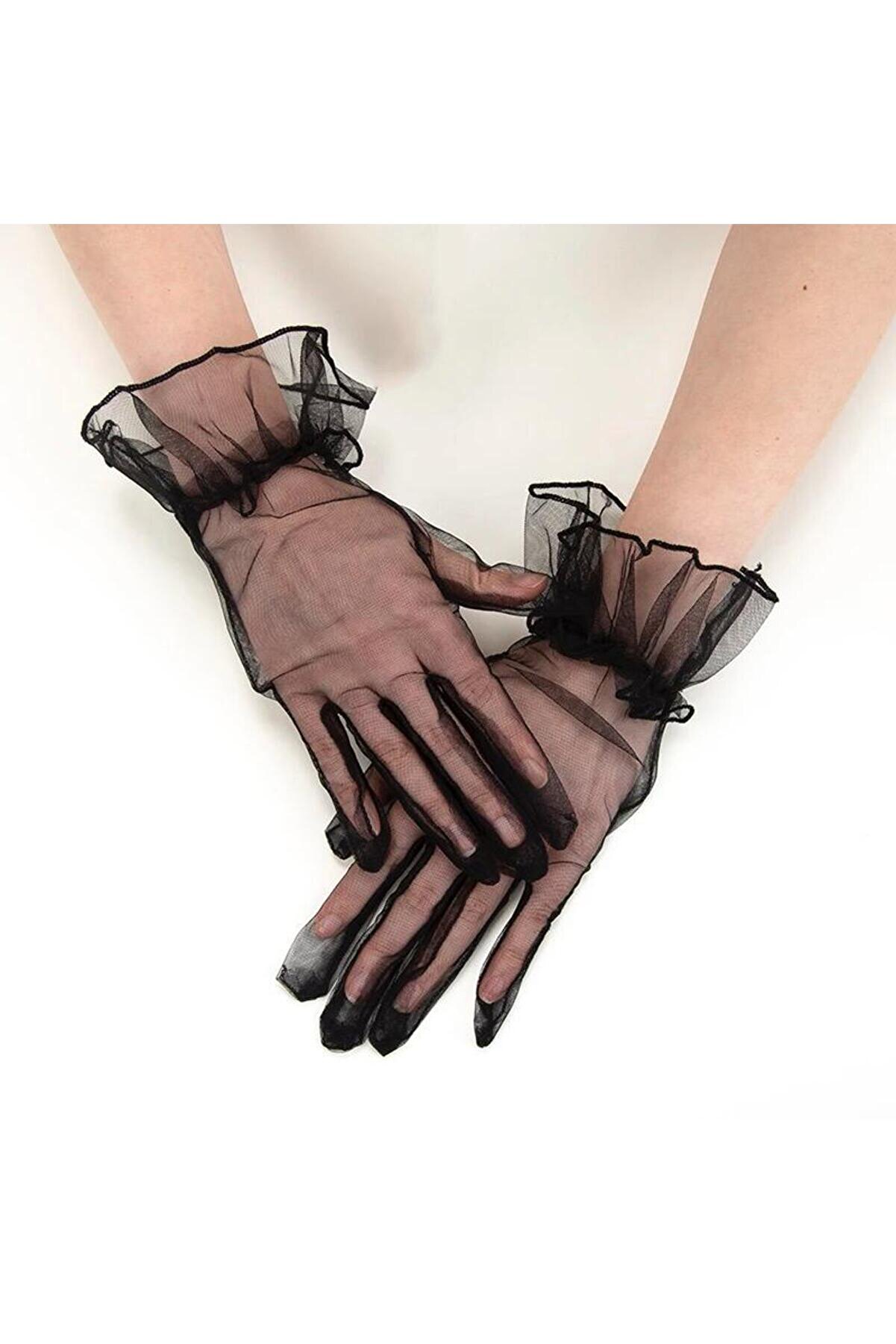 Ethab Ti̇caret Li̇kralı G&uuml;p&uuml;rl&uuml; Yeti̇şki̇n T&uuml;l Eldi̇ven Si̇yah