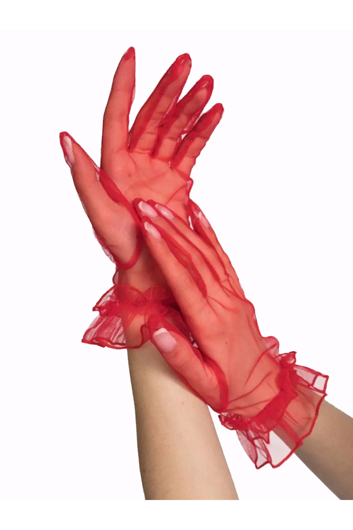 Ethab Ti̇caret Kısa Boy Li̇kralı G&uuml;p&uuml;rl&uuml; Yeti̇şki̇n T&uuml;l Eldi̇ven Kırmızı Renk