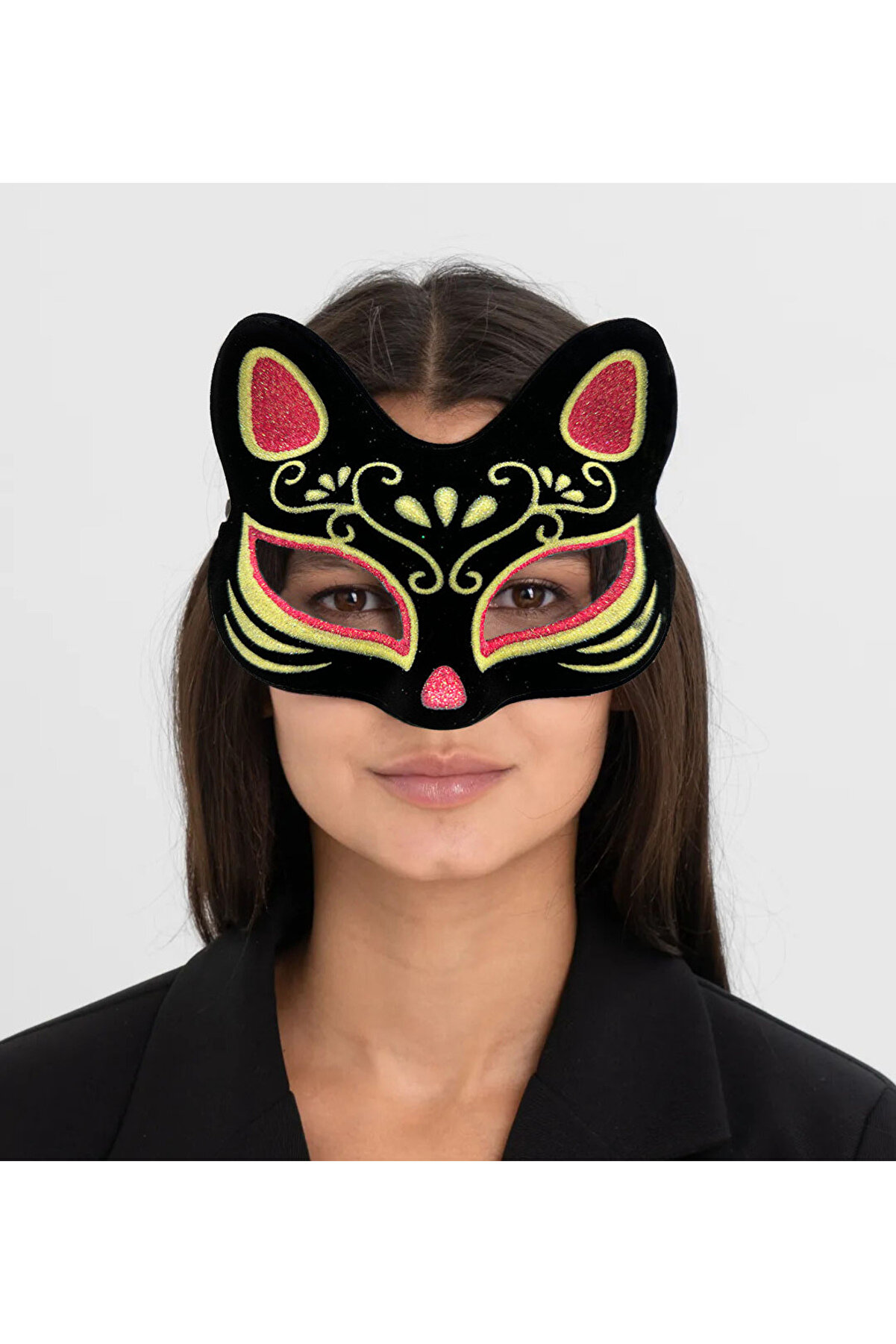 Ethab Ti̇caret Si̇yah S&uuml;et Kırmızı Sarı Si̇mli̇ Kedi̇ Maskesi̇