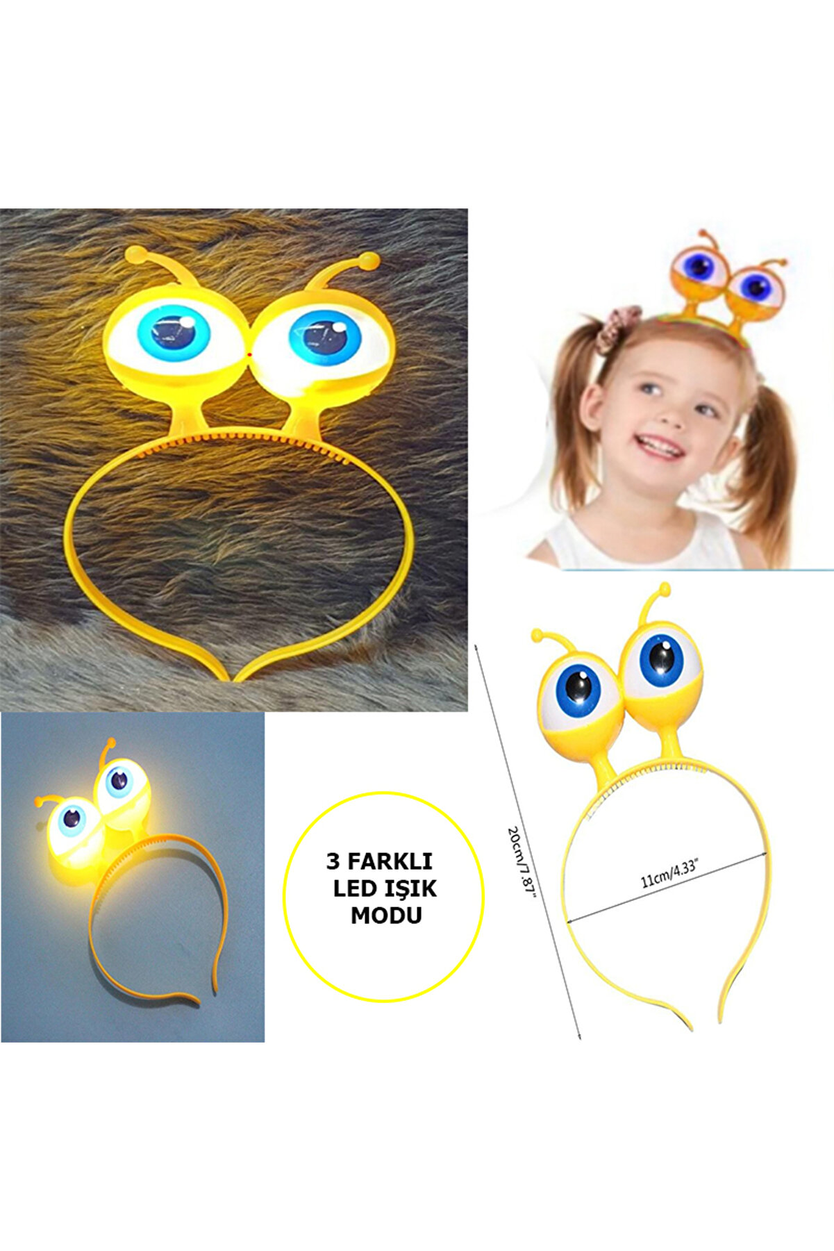 Ethab Ti̇caret Led Işıklı & Pi̇lli̇ Uzaylı G&ouml;z Parti̇ Tacı Sarı Renk