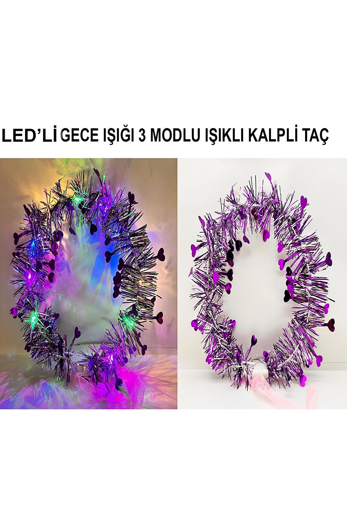 Ethab Ti̇caret Kalp P&uuml;sk&uuml;ll&uuml; 3 Modlu Led Işıklı Ta&ccedil; Mor Renk