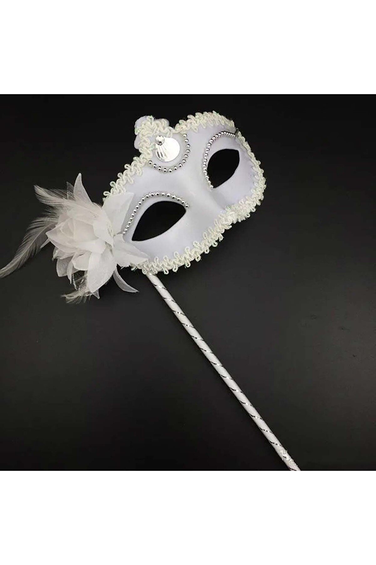 Ethab Ti̇caret Beyaz Işıltılı Tutmalı Fotoğraf &Ccedil;eki̇mi̇ Maskesi̇