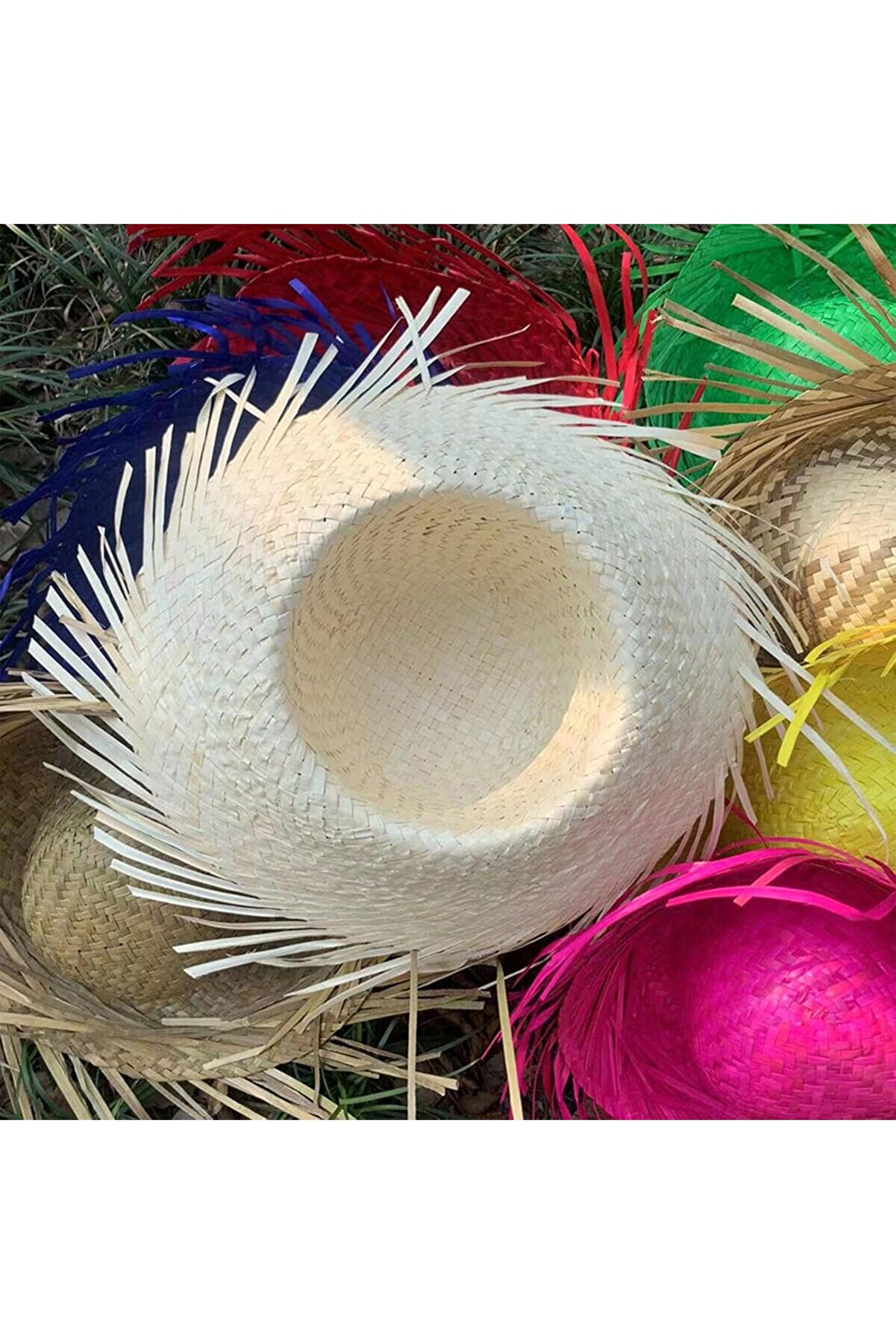 Ethab Ti̇caret Tropi̇kal Parti̇ Beyaz Hasır Hawai̇i̇ Şapkası