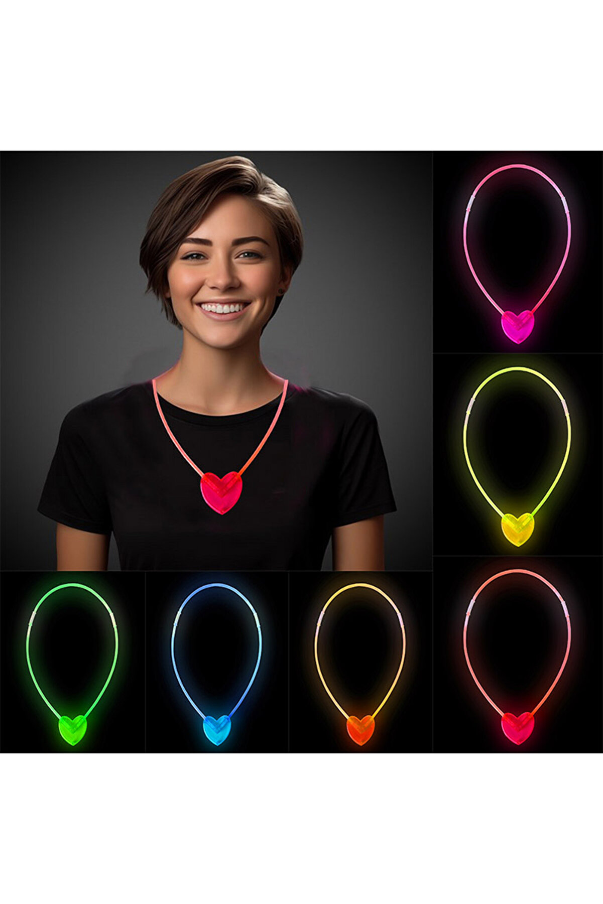 Ethab Ti̇caret Karanlıkta Yanan Glow Kalp Şeki̇lli̇ Kolye 6 Adet