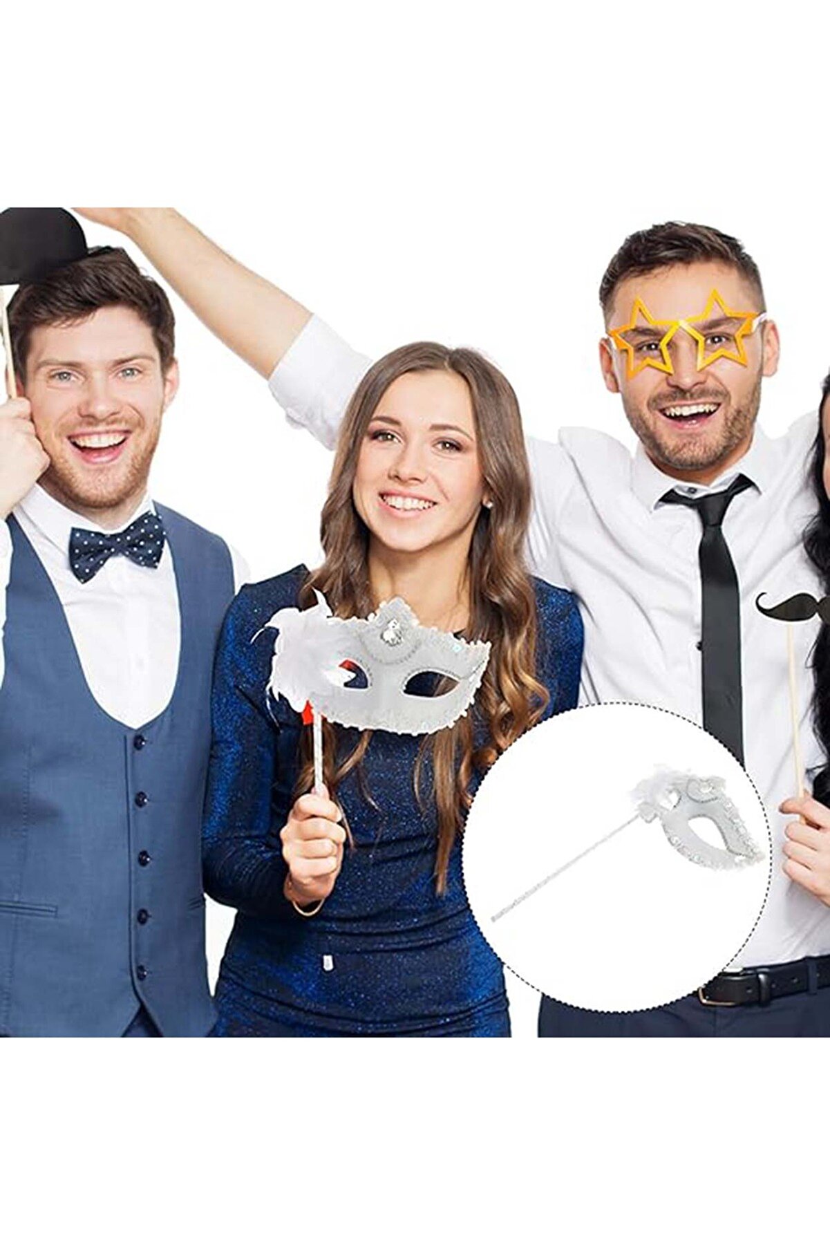 Ethab Ti̇caret Beyaz Işıltılı Tutmalı Fotoğraf &Ccedil;eki̇mi̇ Maskesi̇