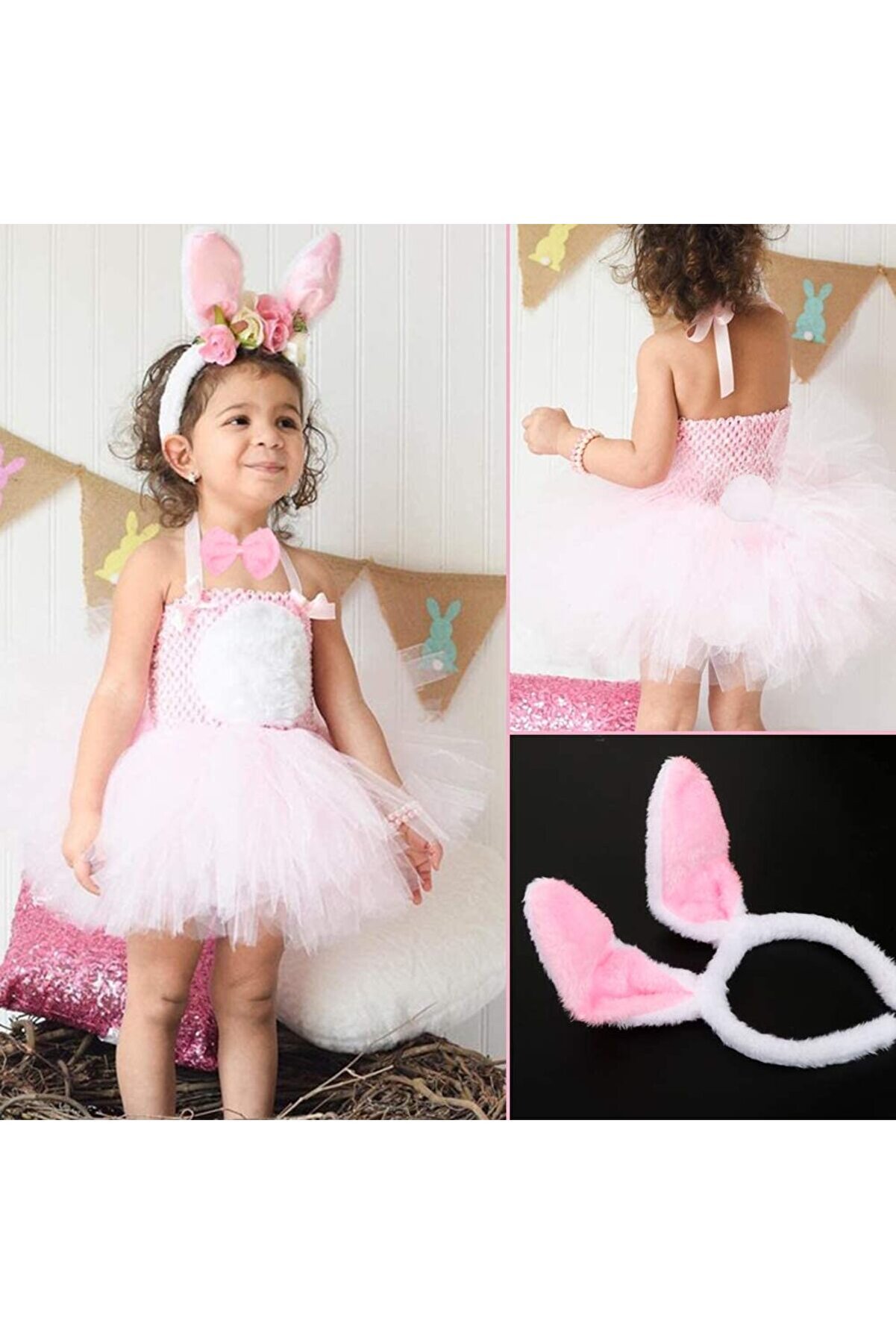 Ethab Ti̇caret Tavşan Kost&uuml;m Seti̇ Ta&ccedil; Papyon Kuyruk Pembe Renk