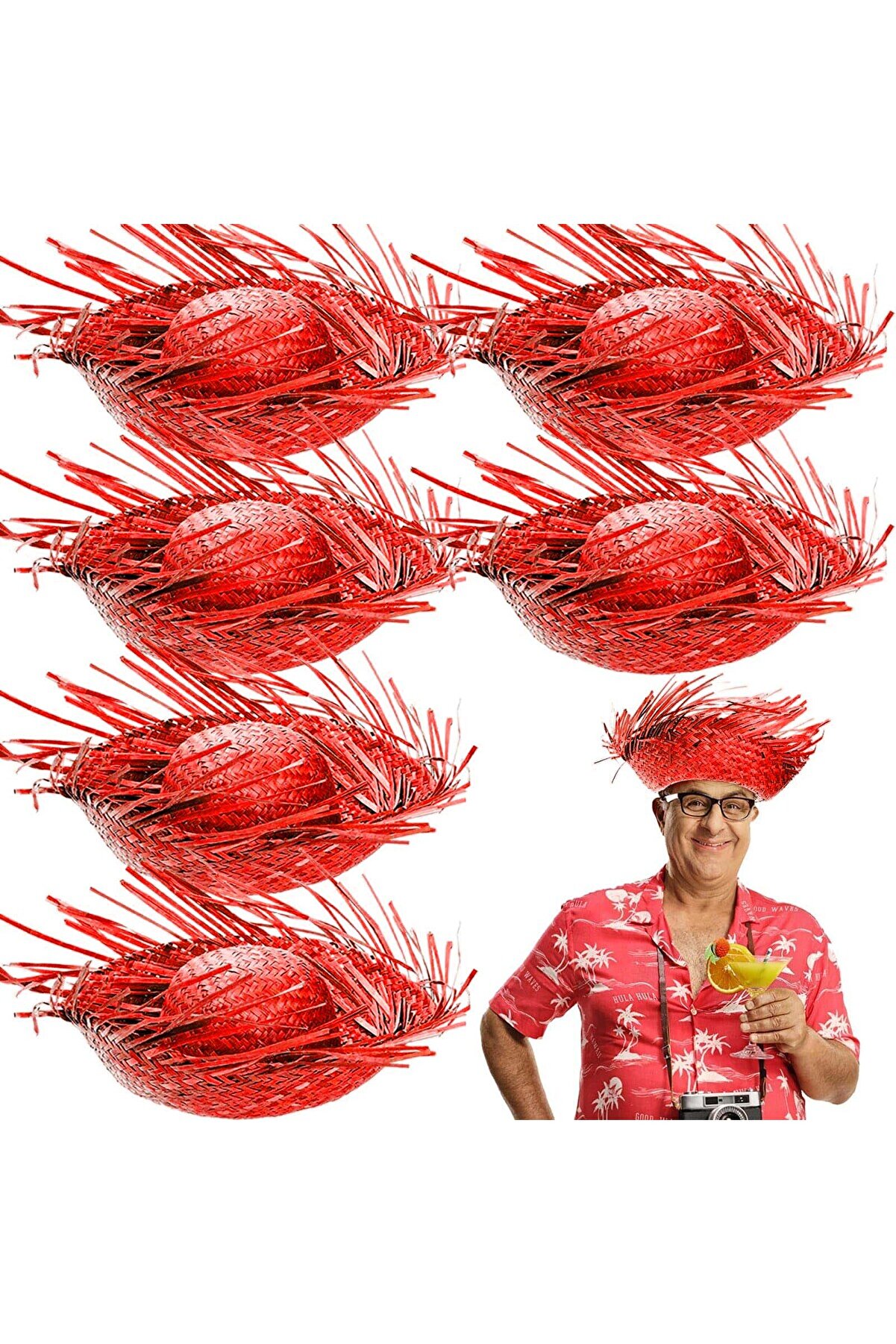 Ethab Ti̇caret Tropi̇kal Parti̇ Kırmızı Hasır Hawai̇i̇ Şapkası