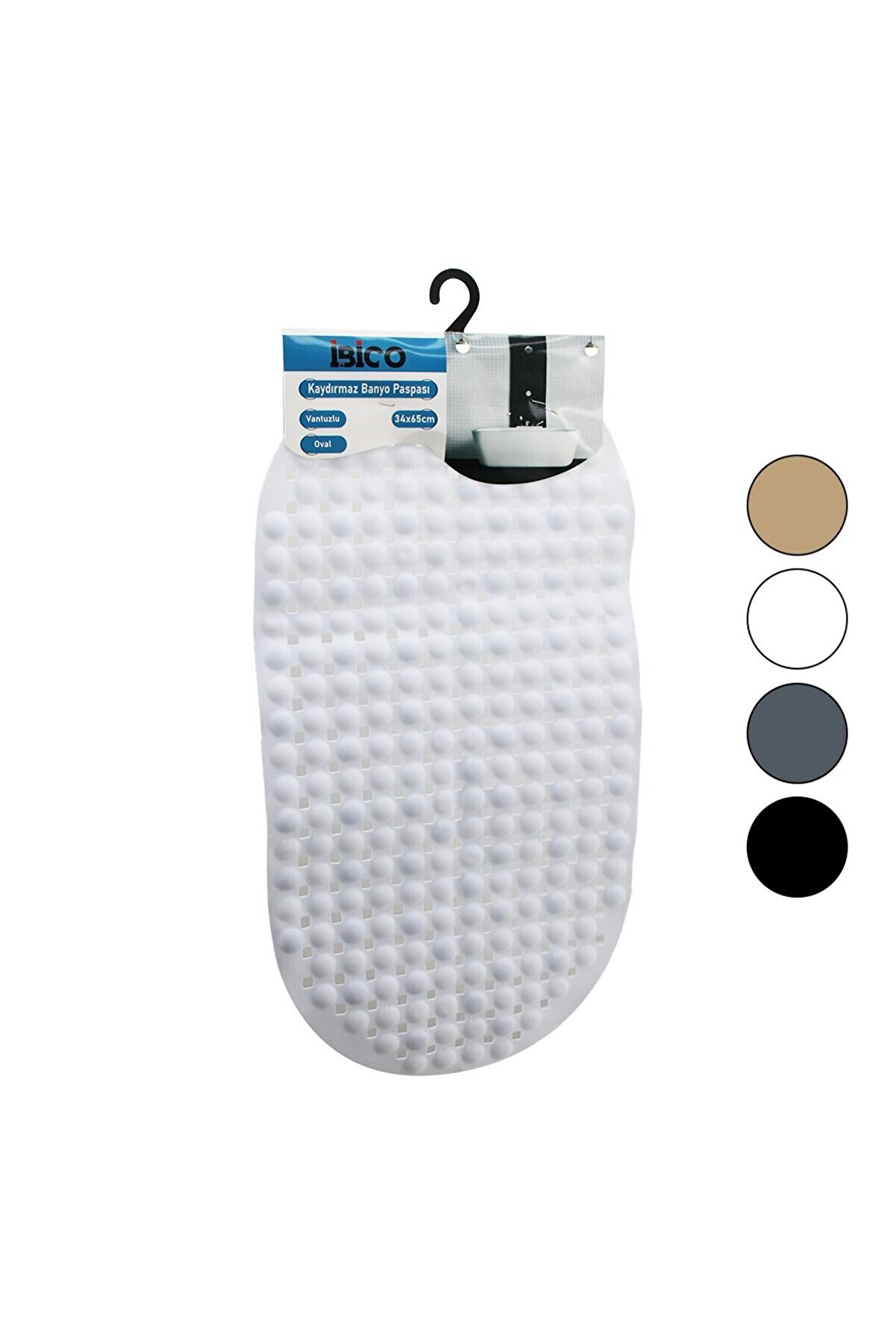 Go İthalat Oval - Plasti̇k Kabartma Top Desenli̇ - Renkli̇ 63Pcs Vantuzlu Kaydırmaz Banyo Paspası