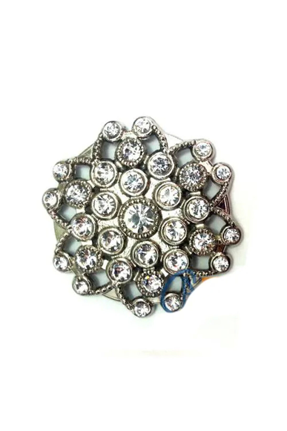 YNT İthalat Taşlı Yuvarlak Broş, Sandık Süsü 4,5 Cm - Nikel, 10 Adet