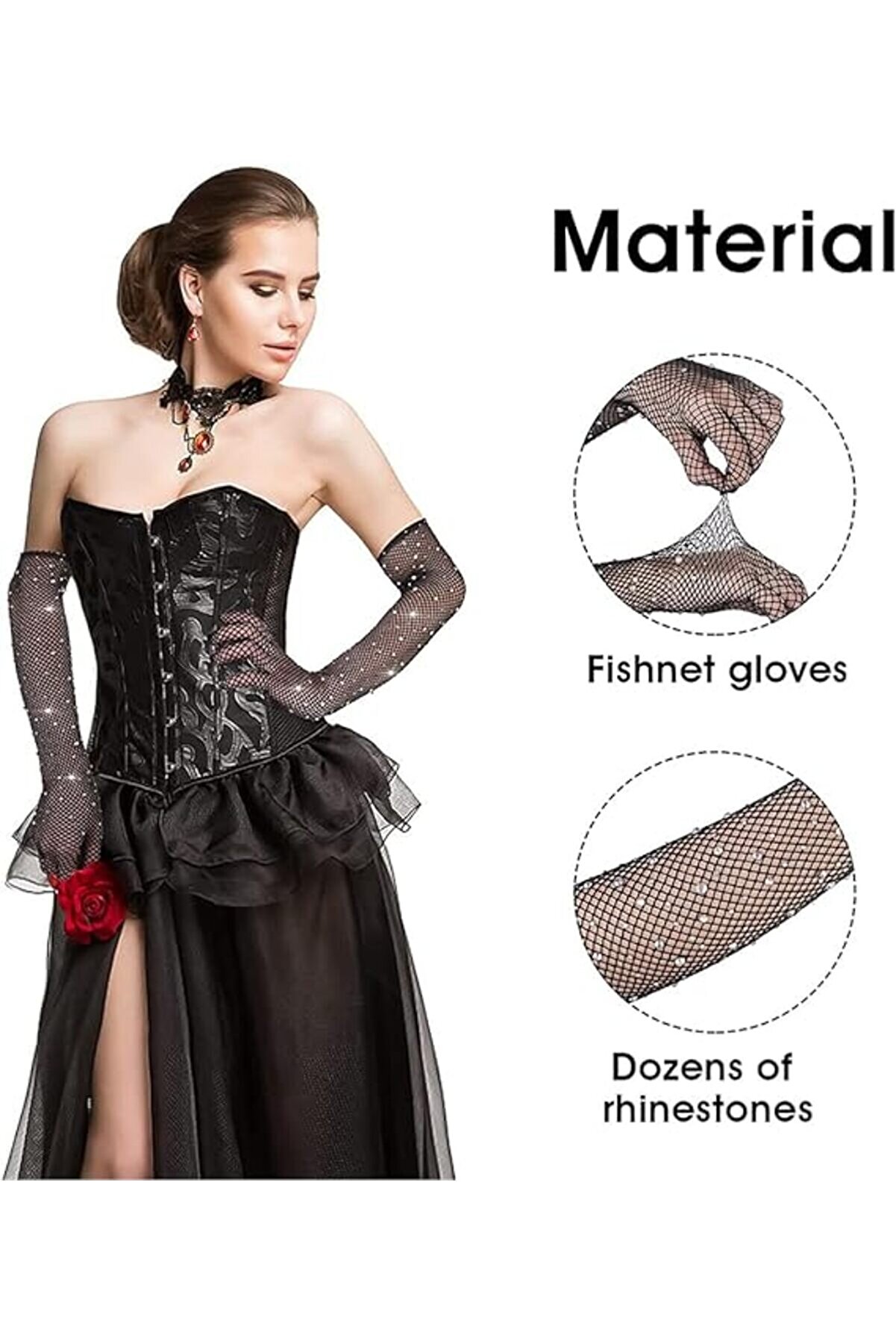 Ethab Ti̇caret Si̇yah İnci̇li̇ Elmas Fi̇le &Ouml;rg&uuml; Uzun Eldi̇ven