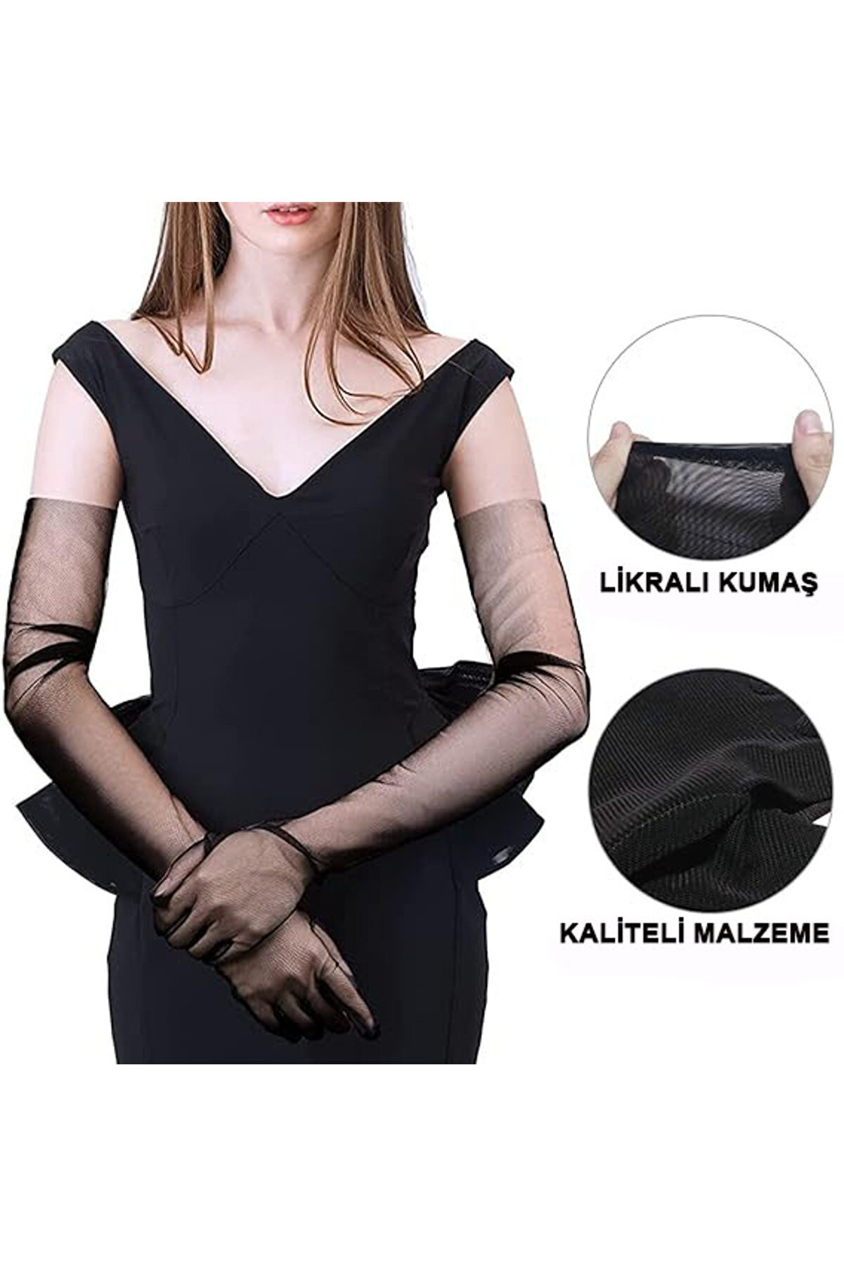 Ethab Ti̇caret Uzun Boy Li̇kralı Si̇yah Yeti̇şki̇n Mega T&uuml;l Eldi̇ven