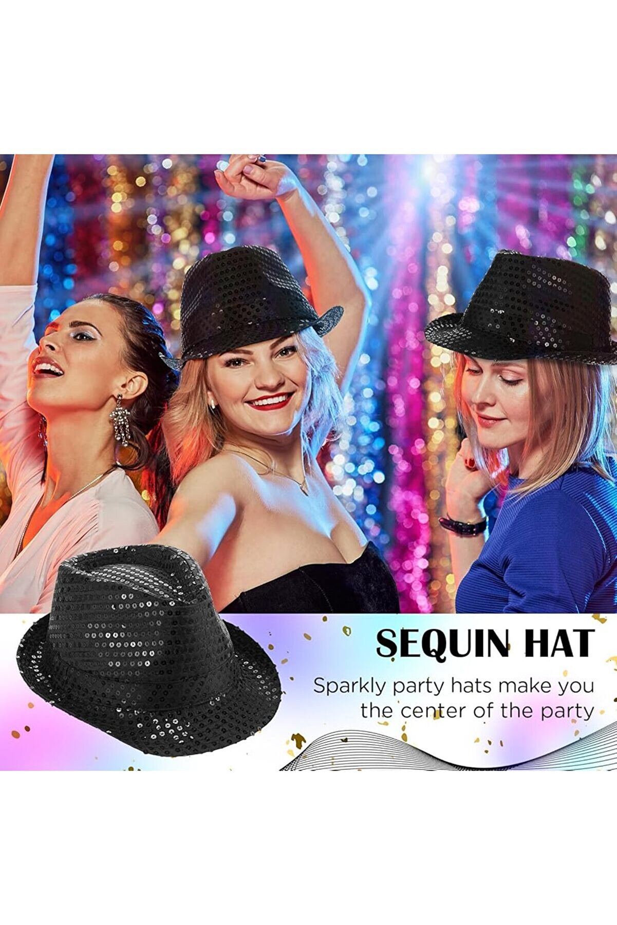 Ethab Ti̇caret Si̇yah Payetli̇ F&ouml;tr Şapka Yeti̇şki̇n Boy