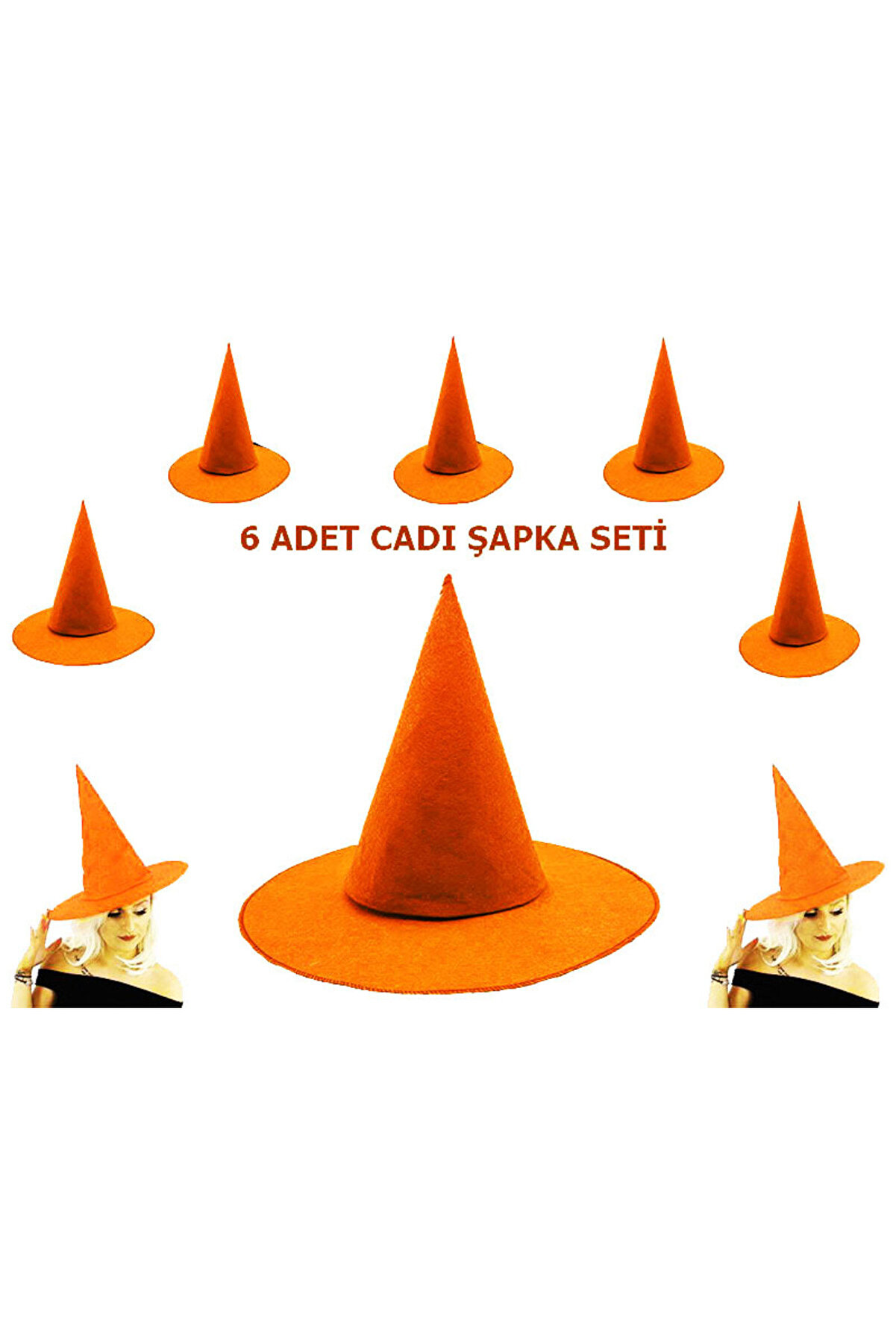 Ethab Ti̇caret Turuncu Renk Ke&ccedil;e Cadı Şapkası 6 Adet