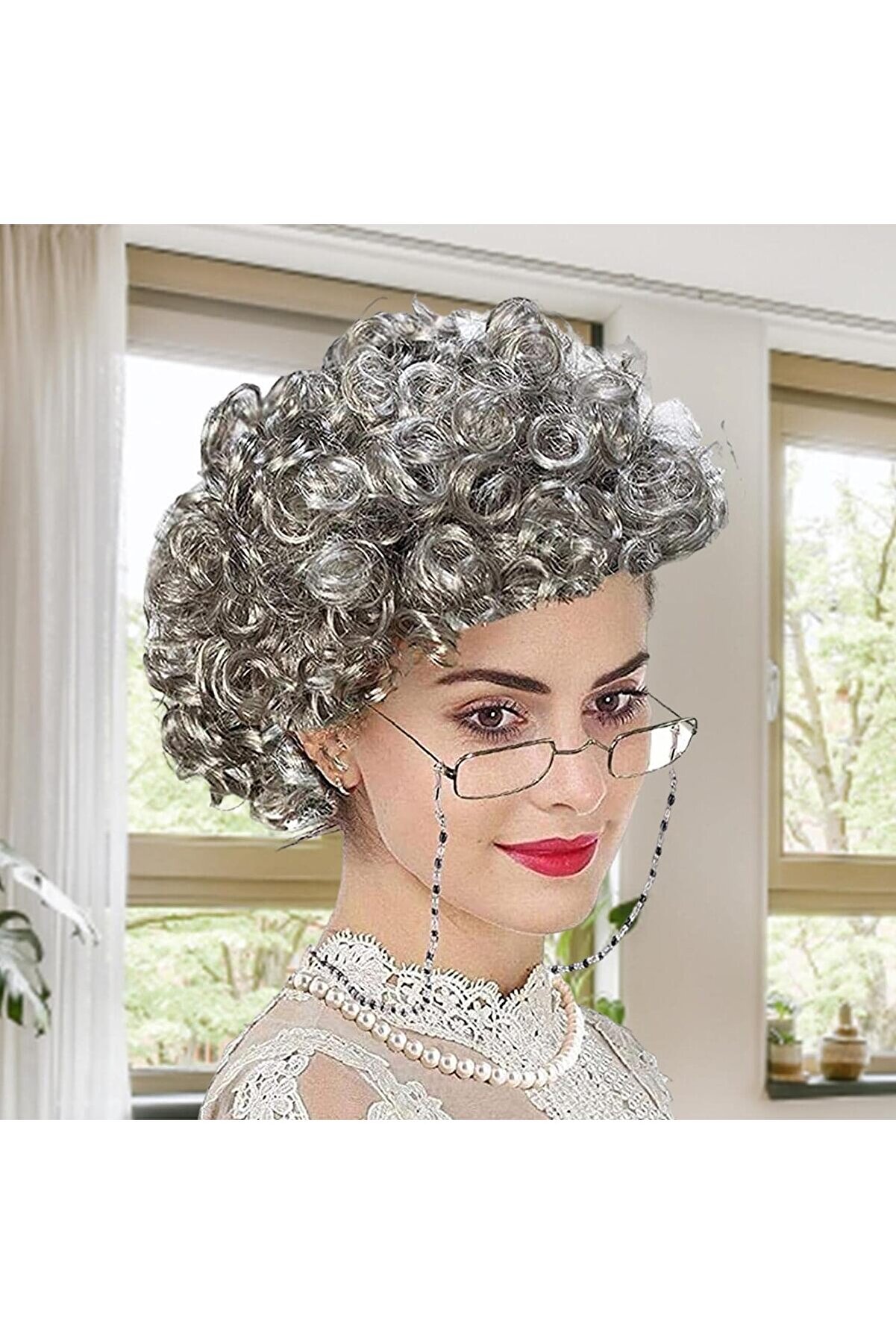 Ethab Ti̇caret Gri̇ Kıvırcık B&uuml;y&uuml;kanne Peruğu Astarlı Model