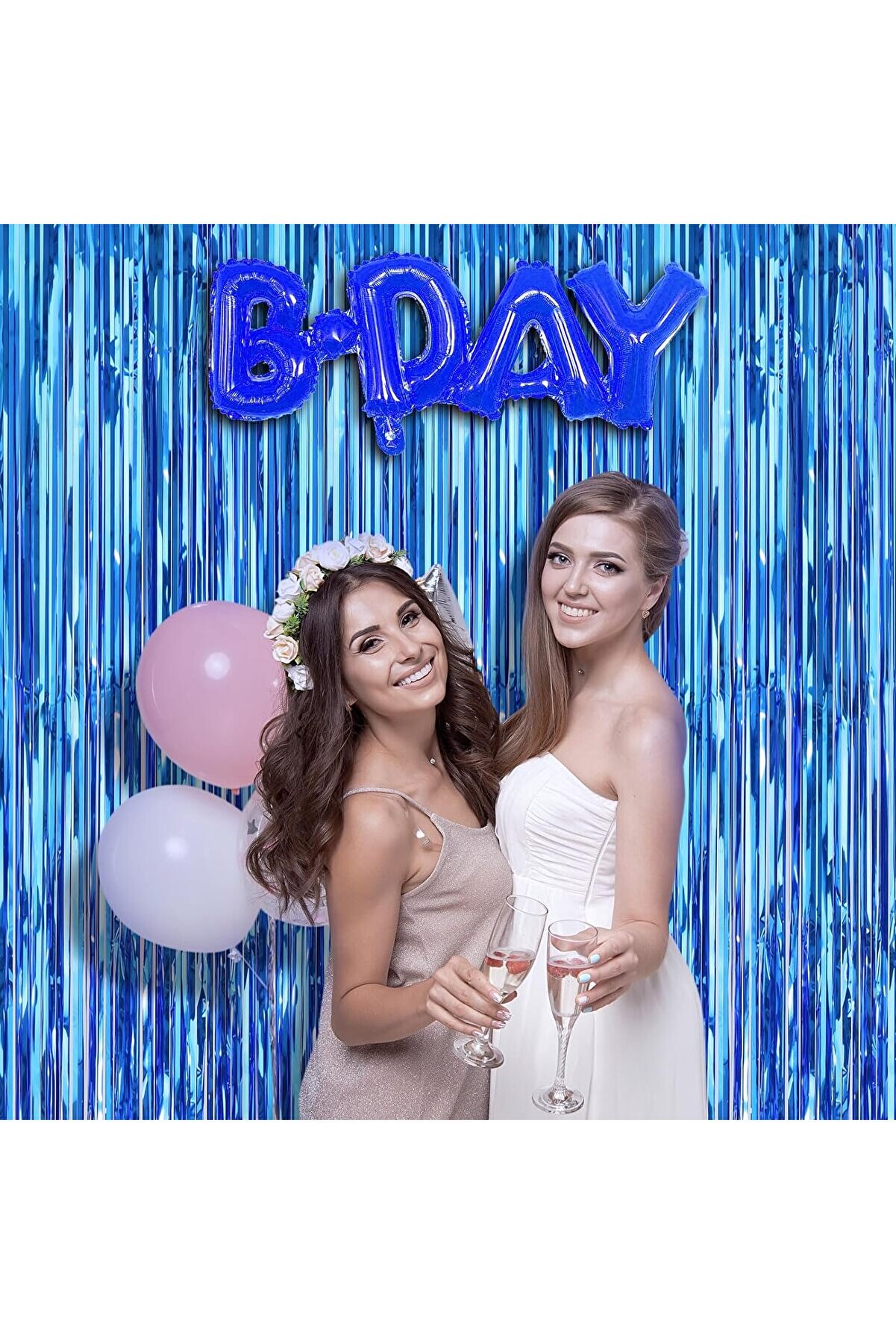 Ethab Ti̇caret Ekstra Metali̇ze Mavi̇ Renk Sa&ccedil;aklı Arka Fon Perde 1X2 Metre