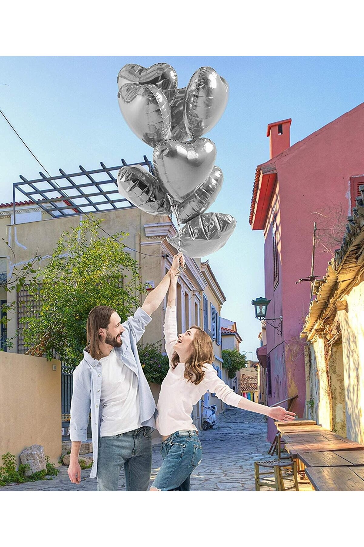 Ethab Ti̇caret G&uuml;m&uuml;ş Kalp Şeki̇lli̇ U&ccedil;an Balon Folyo 10 Adet