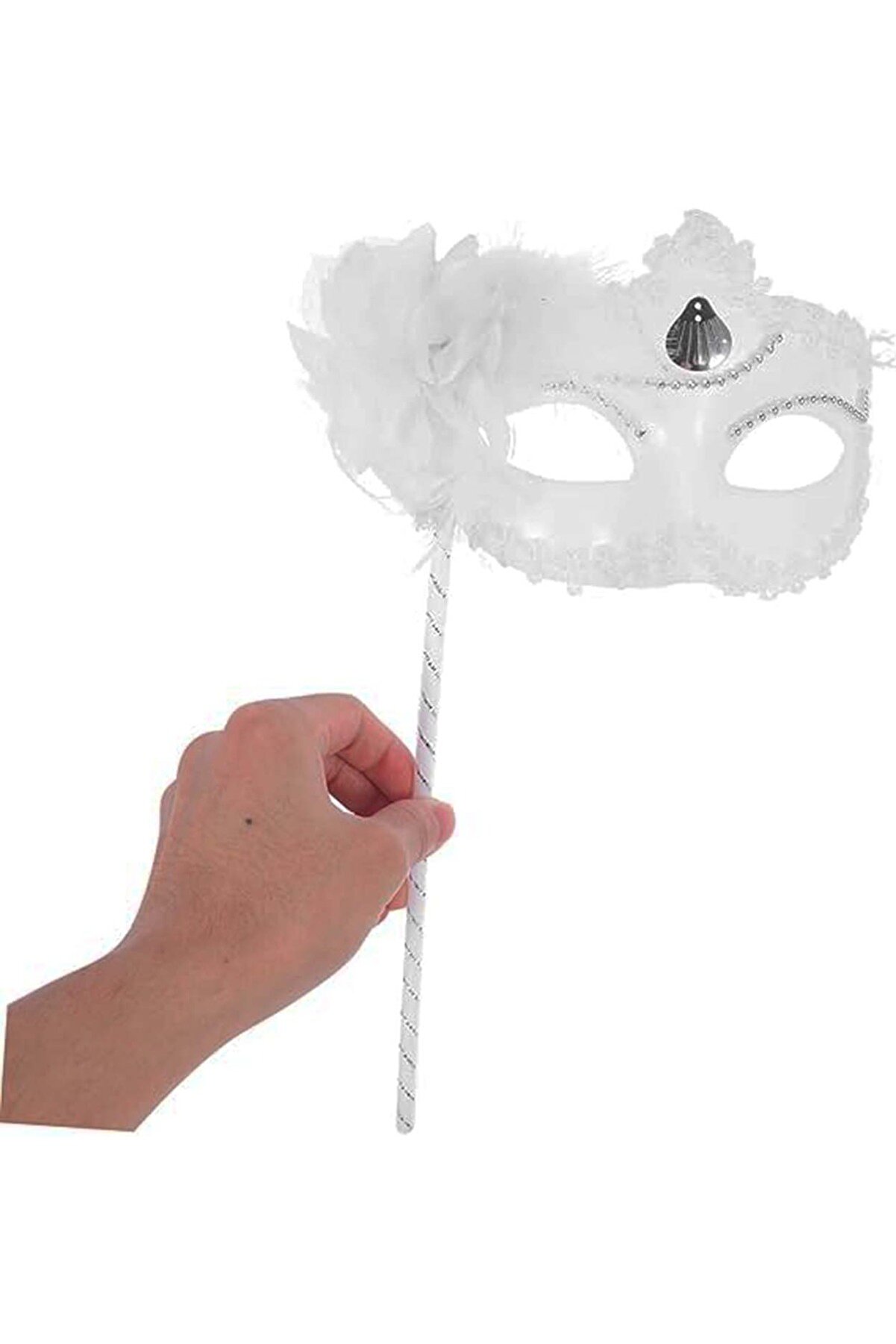 Ethab Ti̇caret Beyaz Işıltılı Tutmalı Fotoğraf &Ccedil;eki̇mi̇ Maskesi̇