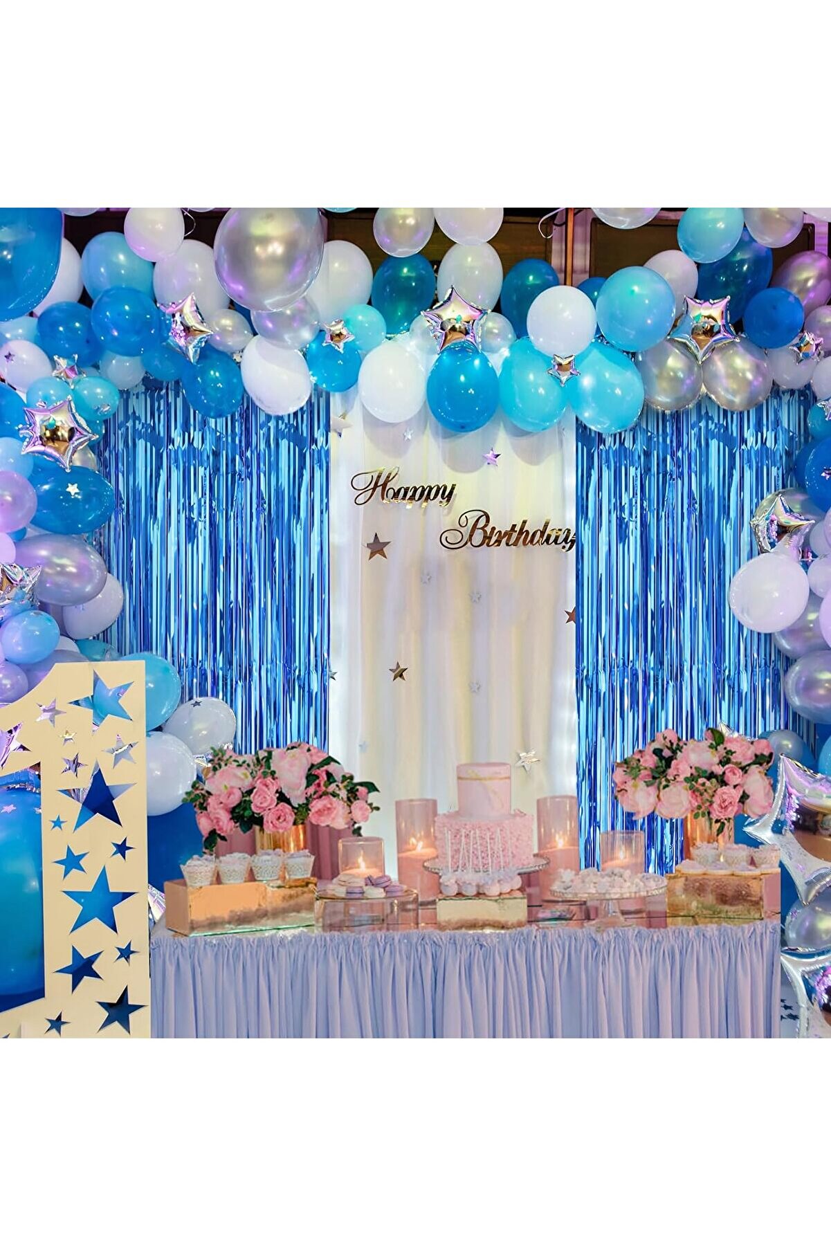 Ethab Ti̇caret Ekstra Metali̇ze Mavi̇ Renk Sa&ccedil;aklı Arka Fon Perde 1X2 Metre