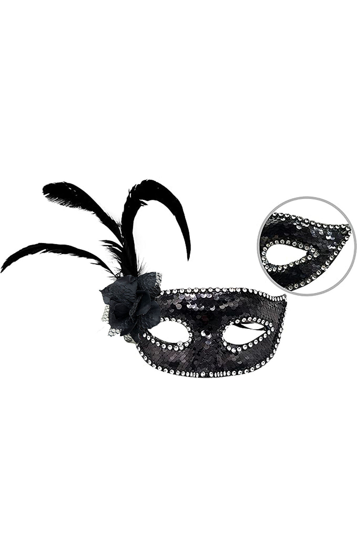 Ethab Ti̇caret Si̇yah Yandan T&uuml;yl&uuml; G&uuml;ll&uuml; Taşlı Pullu Maske