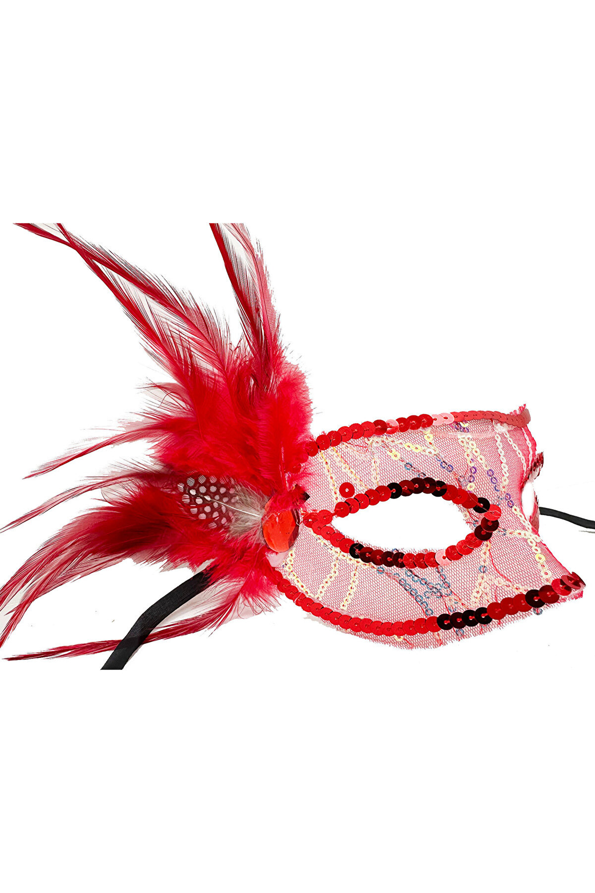 Ethab Ti̇caret Kırmızı Yandan T&uuml;yl&uuml; Payetli̇ Parti̇ Maskesi̇