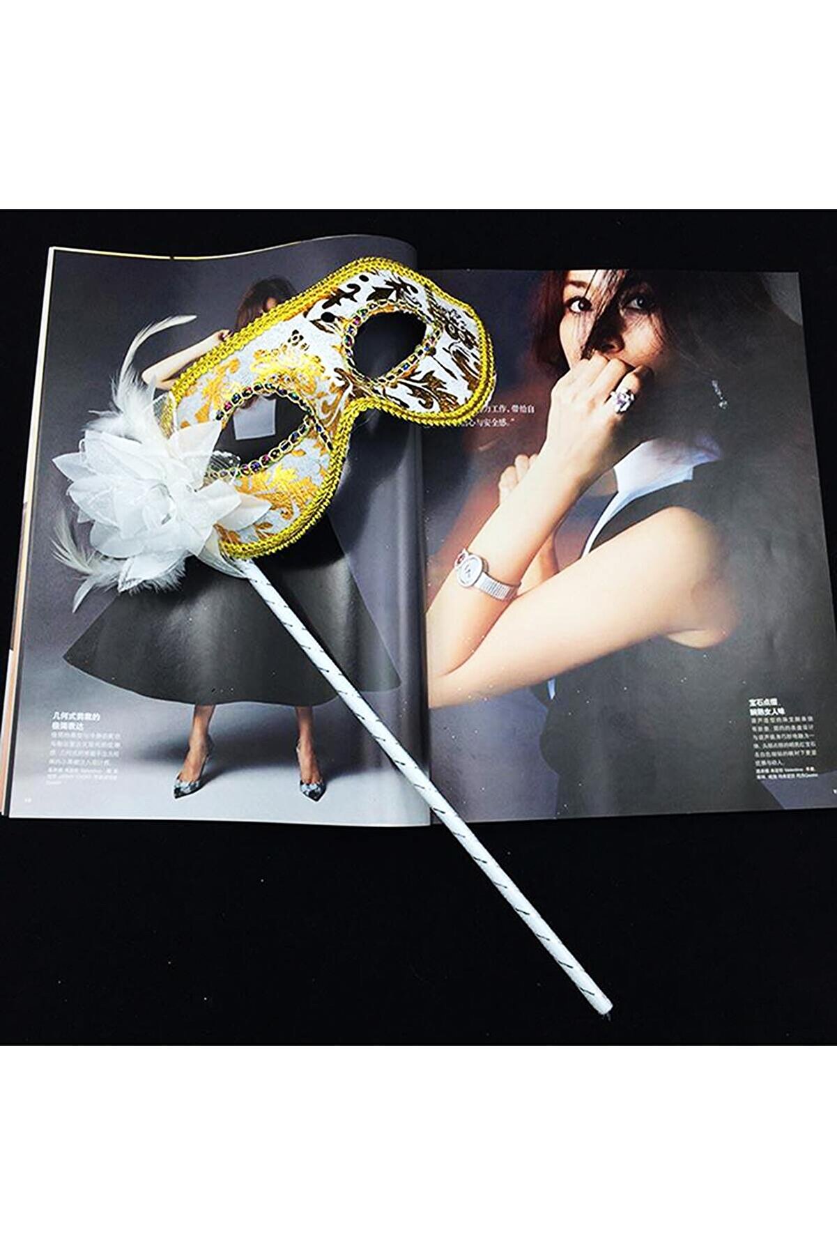 Ethab Ti̇caret L&uuml;ks Taşlı Saplı Balo Maskesi̇ Beyaz Renk