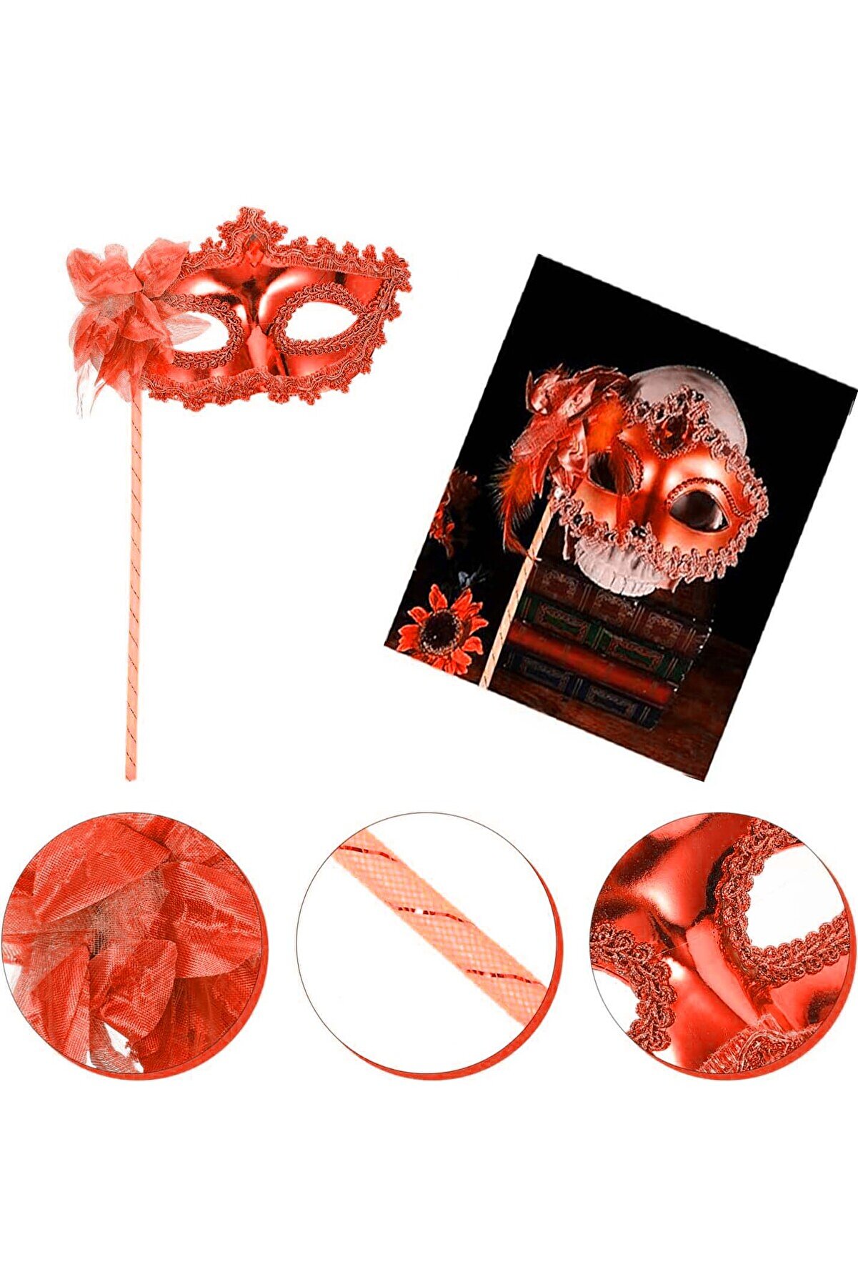 Ethab Ti̇caret Kırmızı Işıltılı Tutmalı Fotoğraf &Ccedil;eki̇mi̇ Maskesi̇