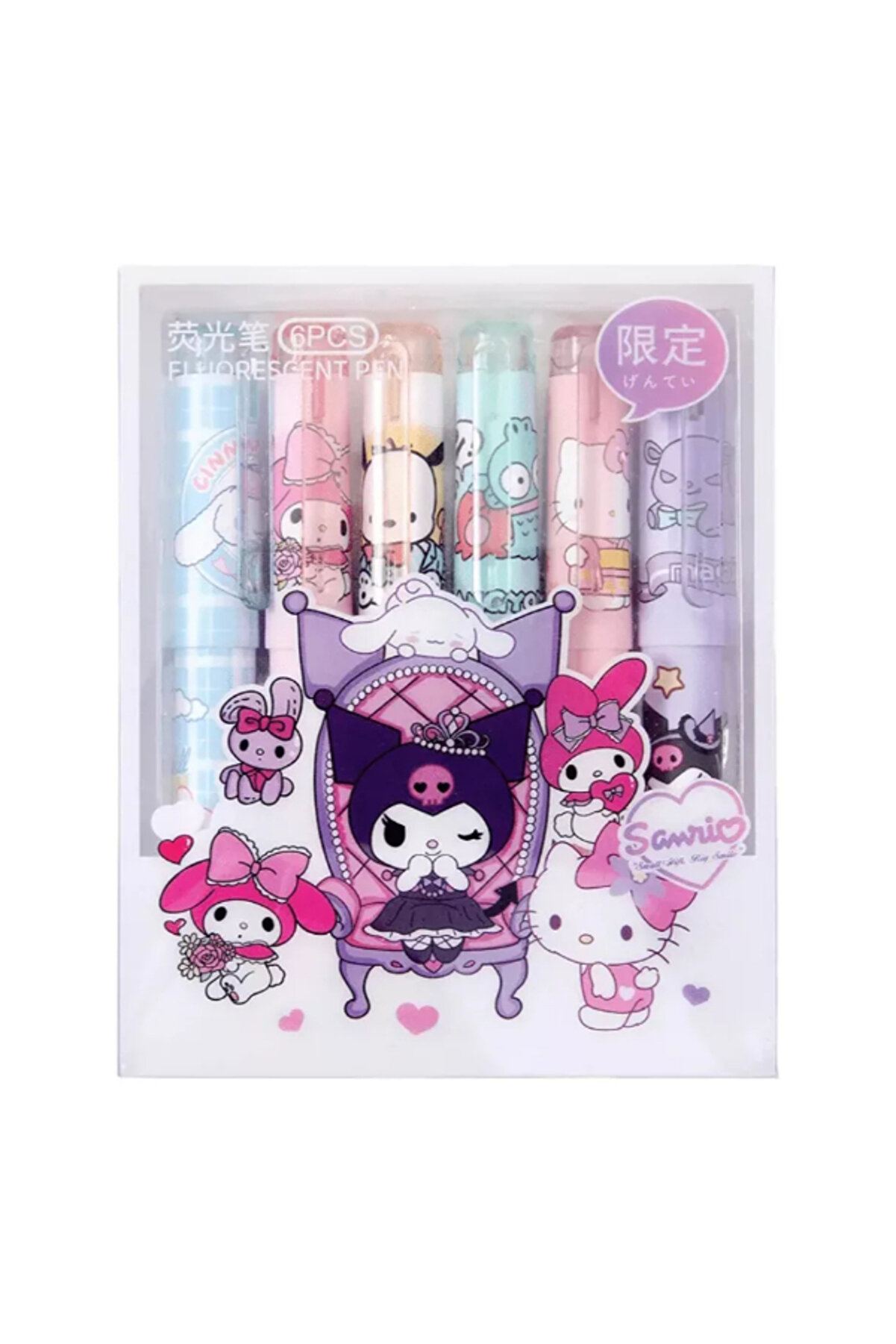 Ethab Ti̇caret 6 Lı Fosforlu Kalem Seti̇ - Hello Ki̇tty Kuromi̇ Ve Arkadaşları