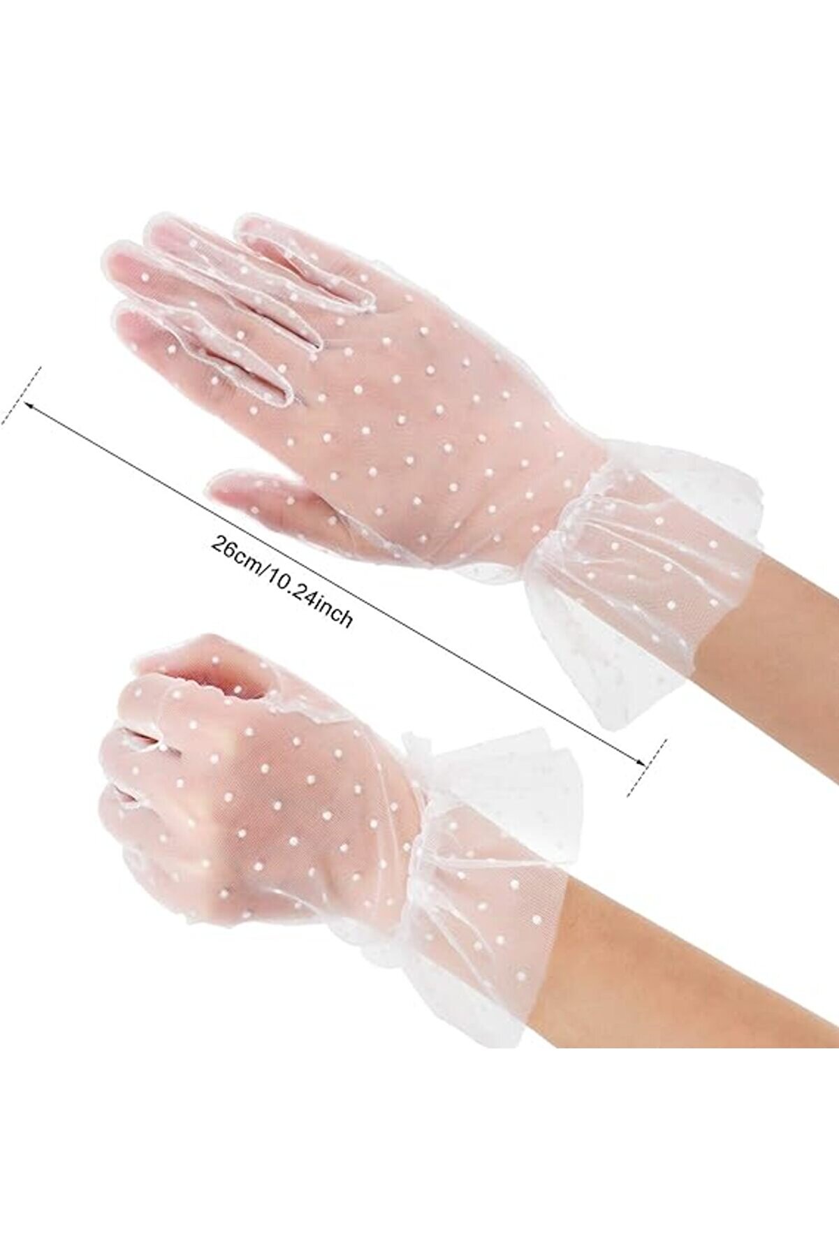 Ethab Ti̇caret Kısa Boy G&uuml;p&uuml;rl&uuml; Beyaz Puanti̇yeli̇ T&uuml;l Eldi̇ven