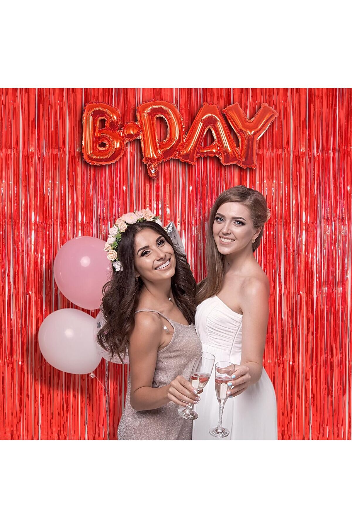 Ethab Ti̇caret Kırmızı Metali̇ze Parlak Sa&ccedil;aklı Perde