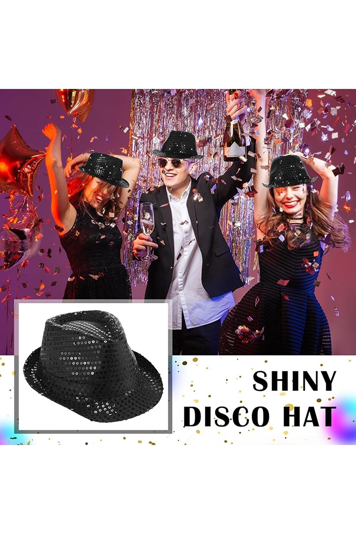 Ethab Ti̇caret Si̇yah Payetli̇ F&ouml;tr Şapka Yeti̇şki̇n Boy