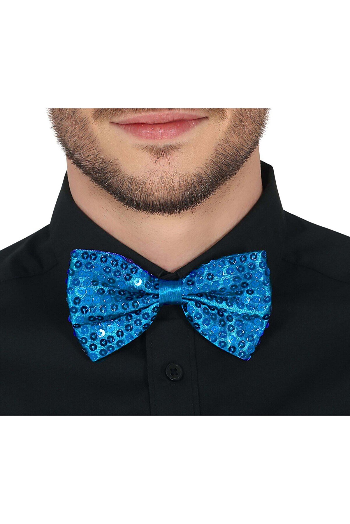 Ethab Ti̇caret A&ccedil;ık Mavi̇ Turkuaz Payetli̇ Pullu Papyon