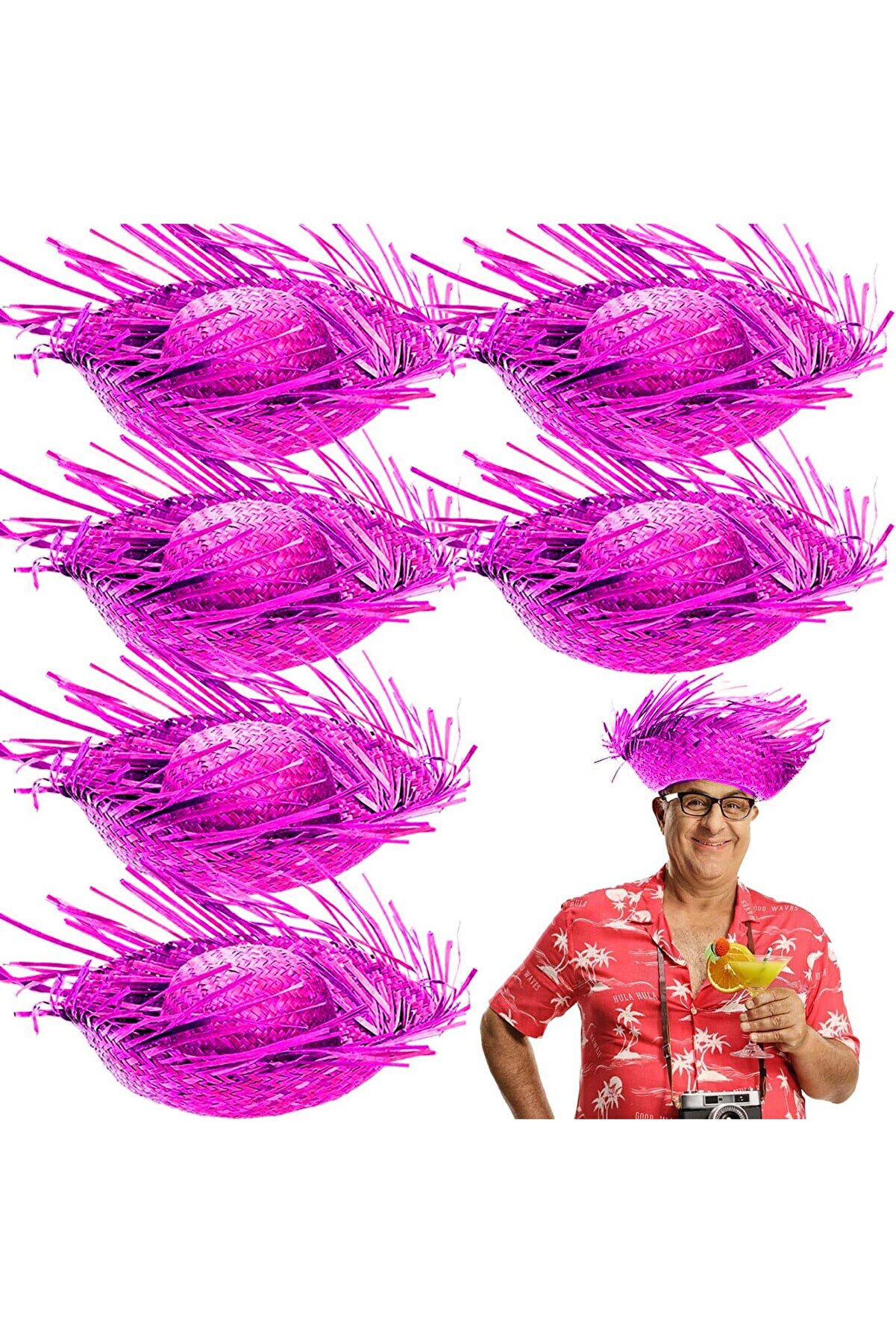 Ethab Ti̇caret Tropi̇kal Parti̇ Fuşya Hasır Hawai̇i̇ Şapkası