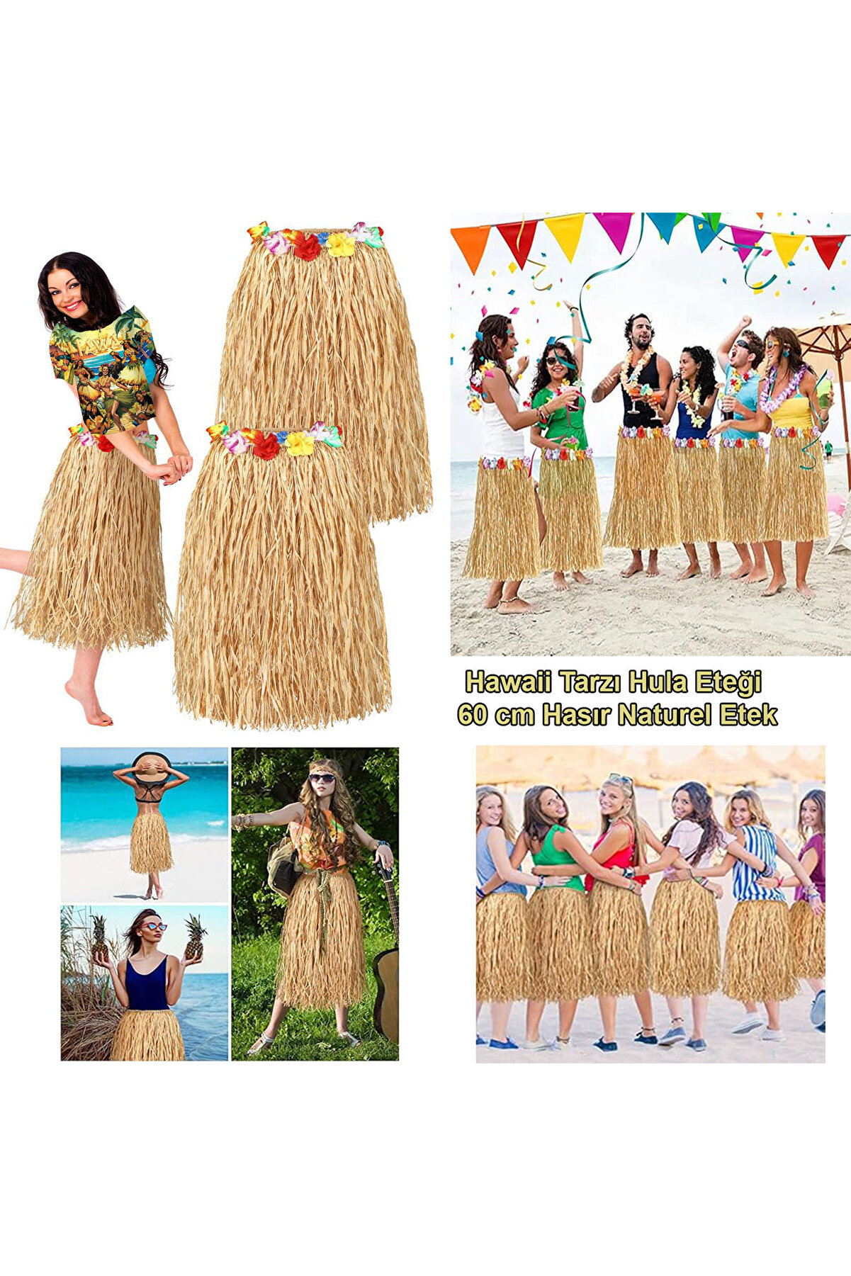 Ethab Ti̇caret Hawai̇i̇ Tarzı Hula Eteği̇ &ndash; 60 Cm Hasır Natural Etek