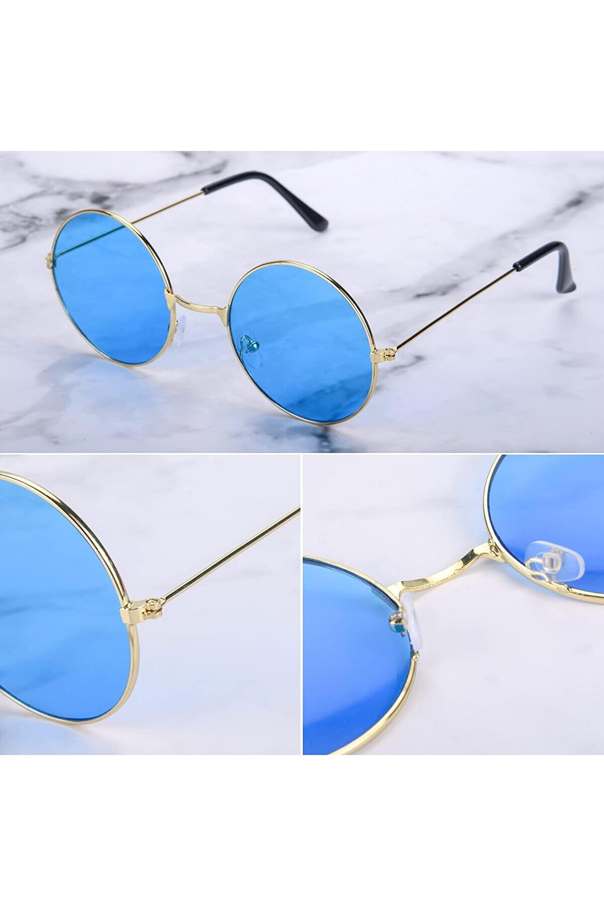 Ethab Ti̇caret Yuvarlak Cam John Lennon Tarzı Gold &Ccedil;er&ccedil;eveli̇ Mavi̇ G&ouml;zl&uuml;k