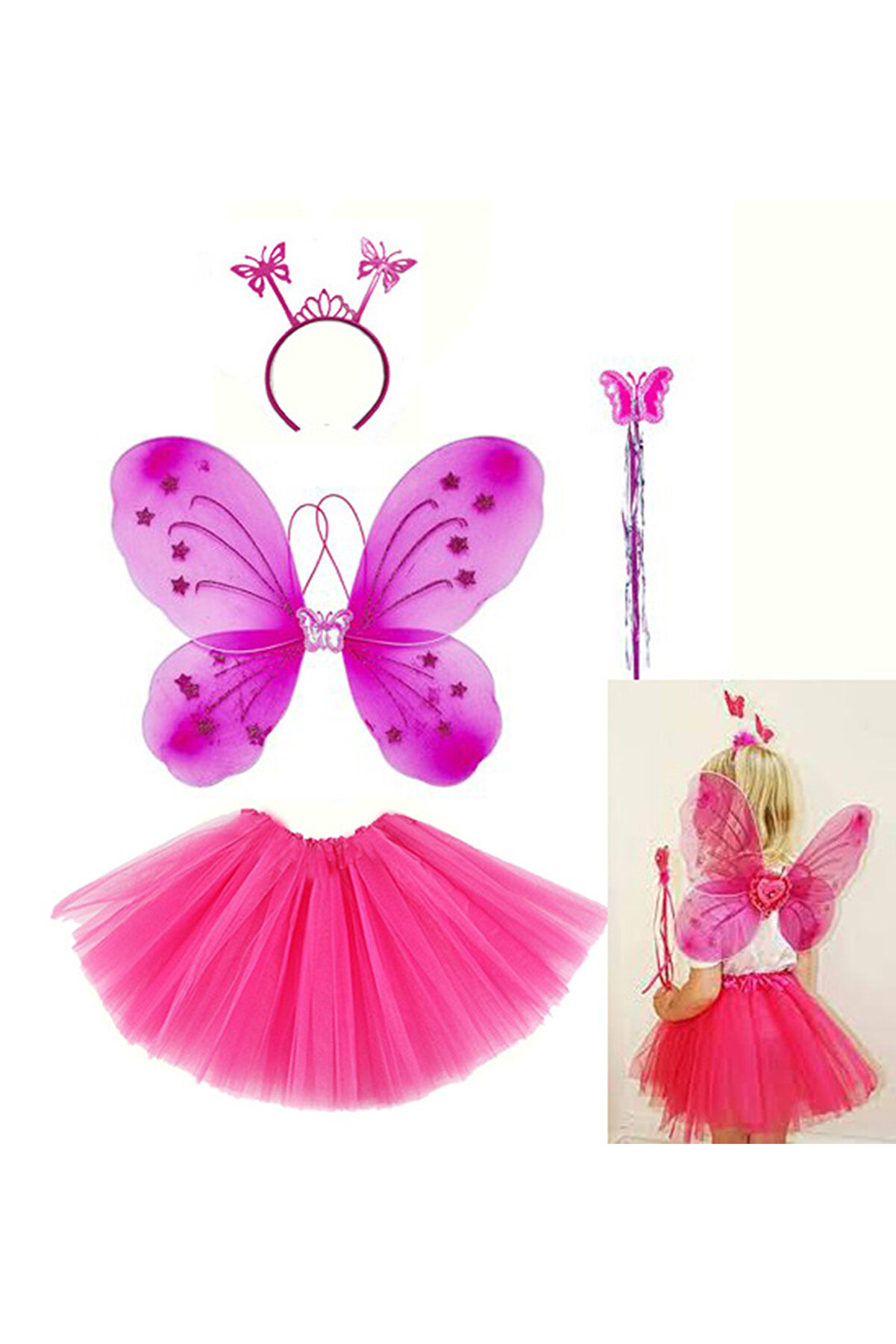 Ethab Ti̇caret Fuşya Kelebek Kost&uuml;m Aksesuar Seti̇ 4 Par&ccedil;a