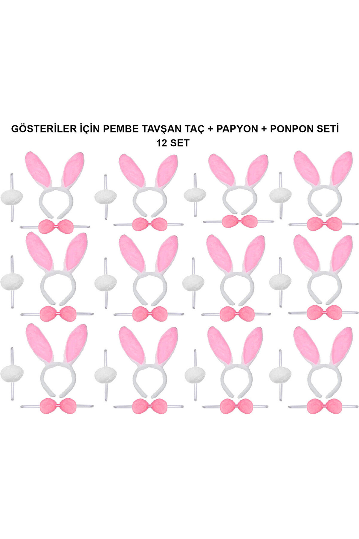 Ethab Ti̇caret Pembe Tavşan Kost&uuml;m Seti̇ &ndash; Ta&ccedil;, Papyon, Ponpon (12&rsquo;Li̇ Paket)